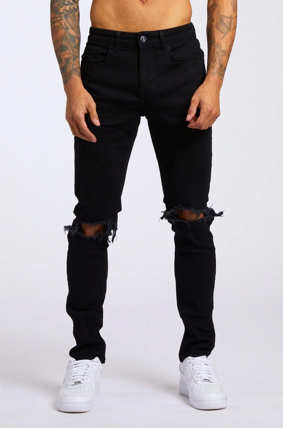 SLIM FIT JEANS 1.0 - BLACK DESTROYED KNEE - Image 6