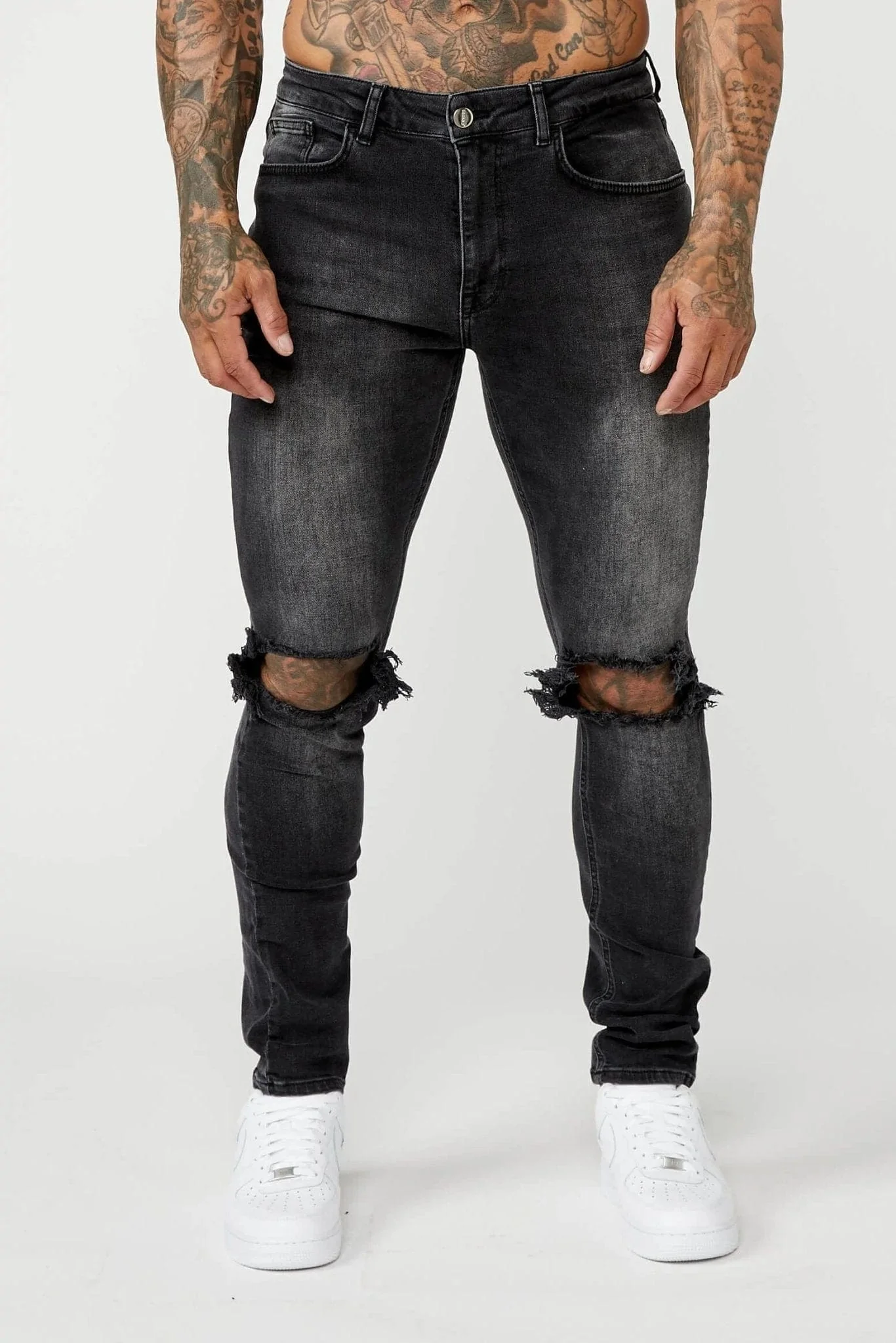 SLIM FIT JEANS 1.0 - GREY WASH DESTROYED KNEE - Image 5