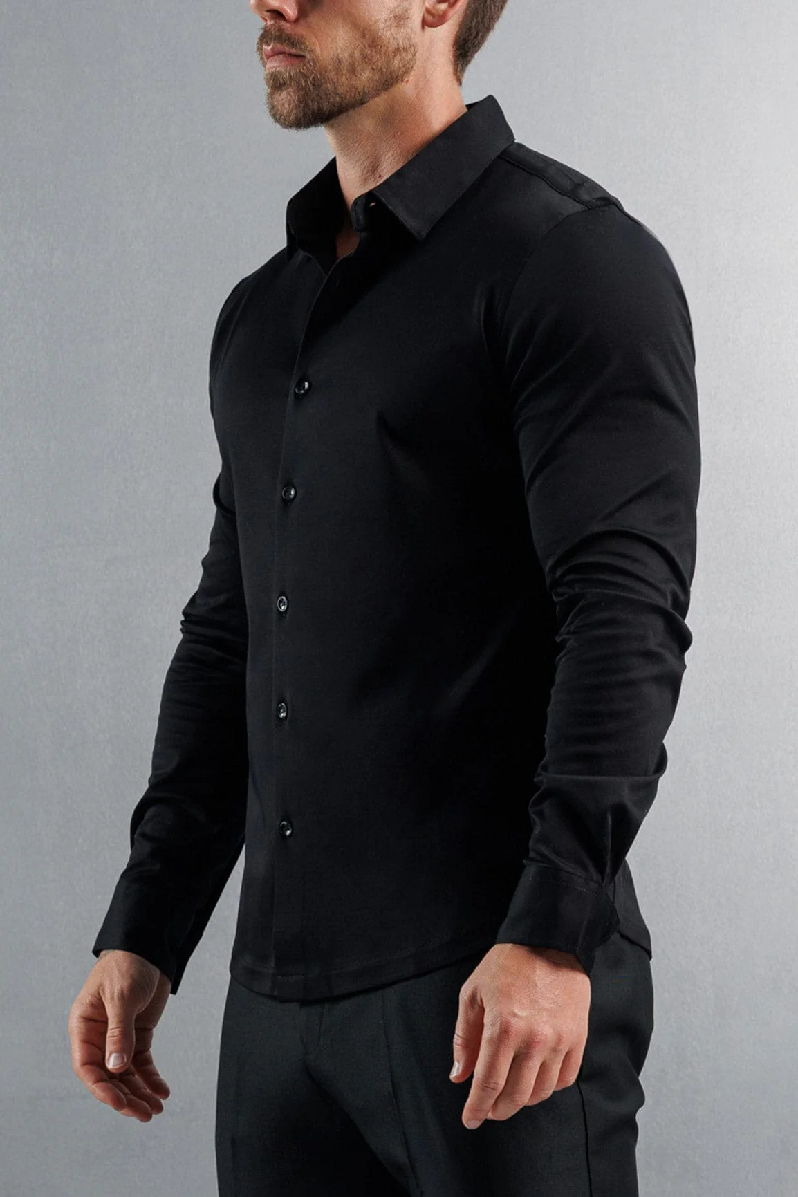LUXE MERCERISED DRESS SHIRT - BLACK - Image 4