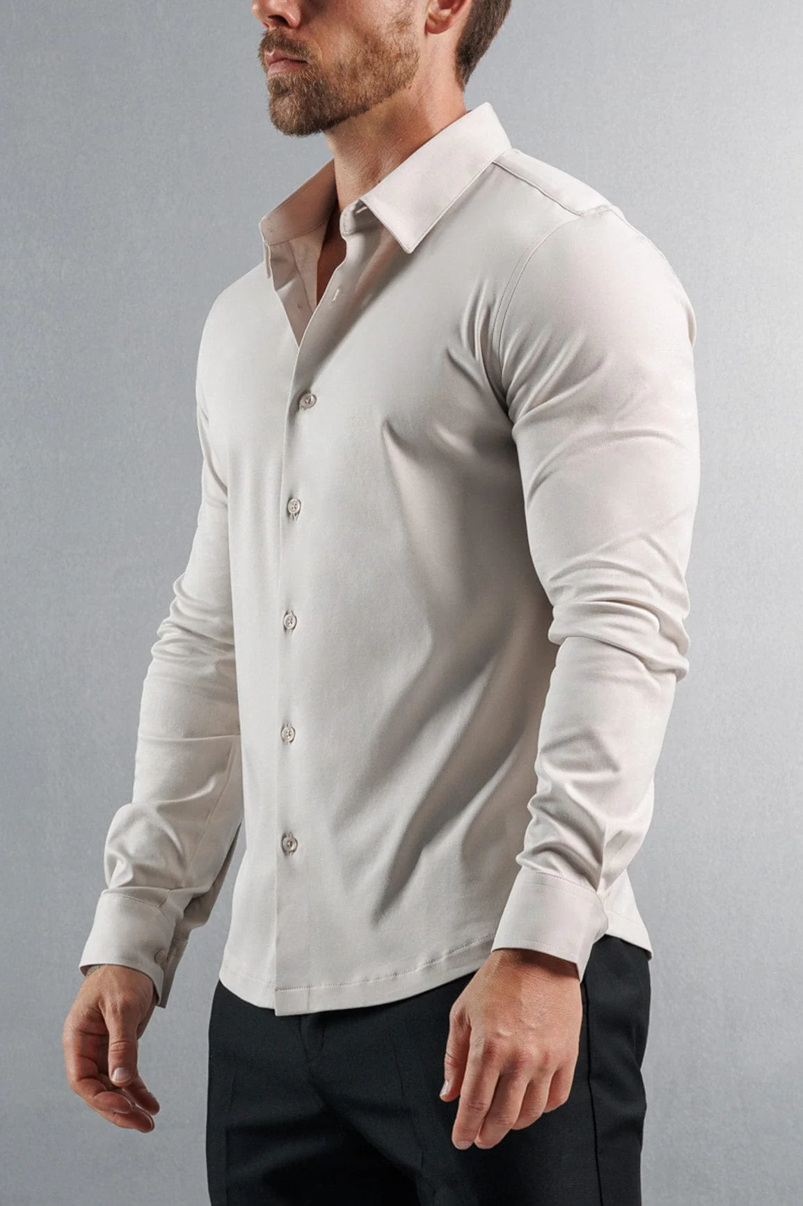 LUXE MERCERISED DRESS SHIRT - CREME - Image 3