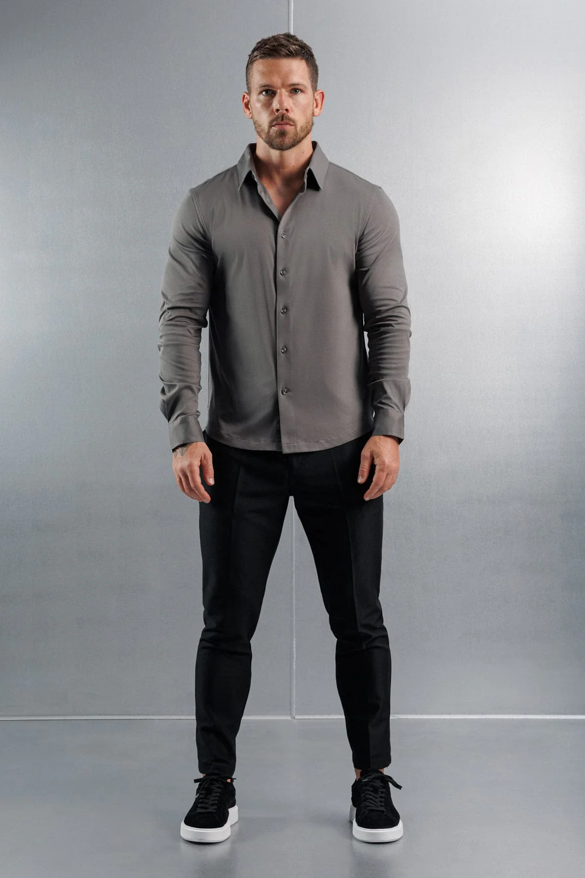 LUXE MERCERISED DRESS SHIRT - DARK GREY - Image 2