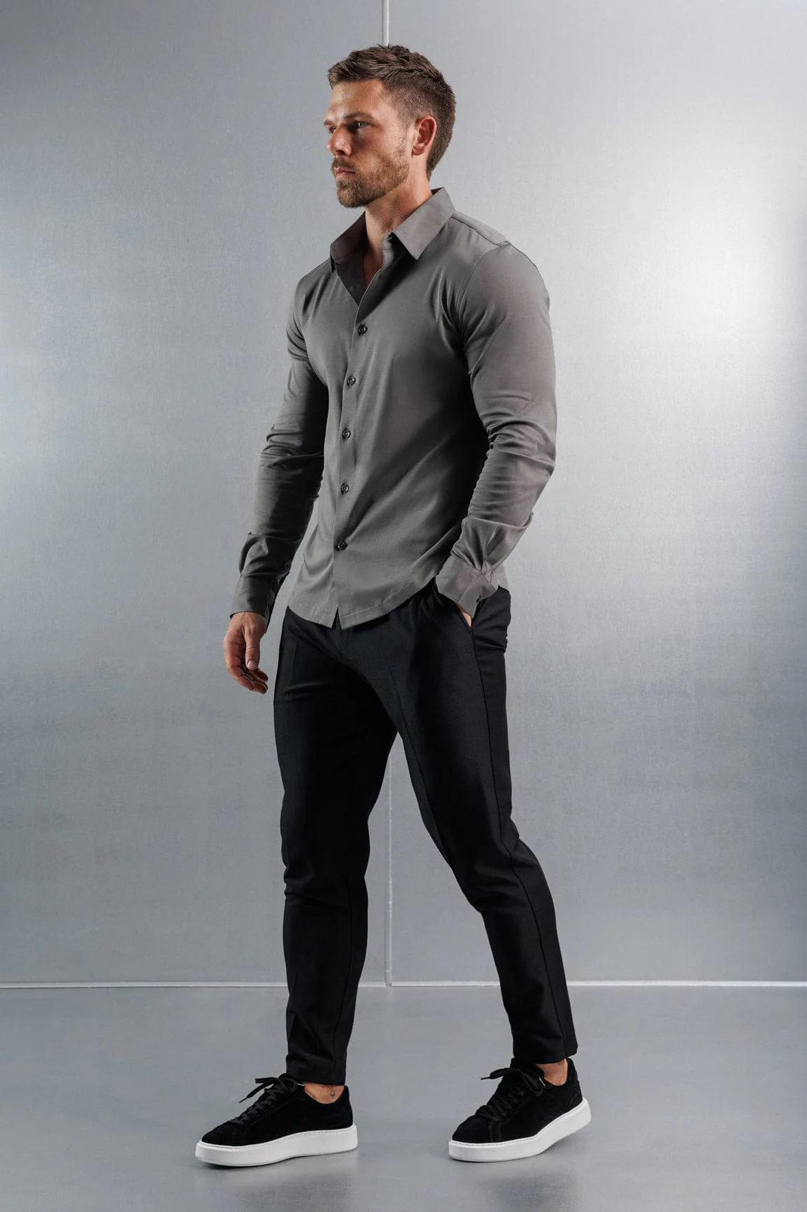 LUXE MERCERISED DRESS SHIRT - DARK GREY - Image 4