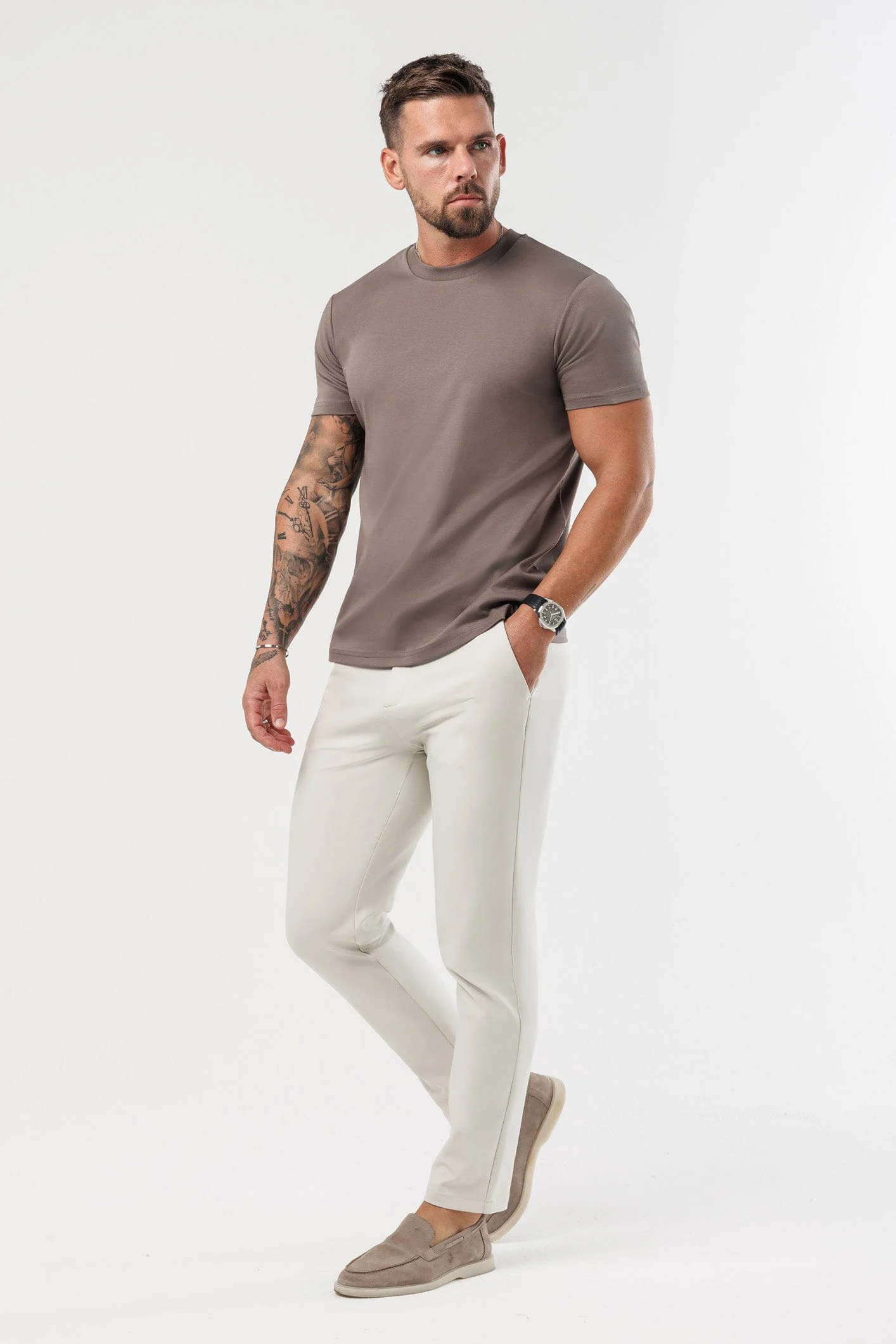 LUXE MERCERISED T-SHIRT - BROWN - Image 6