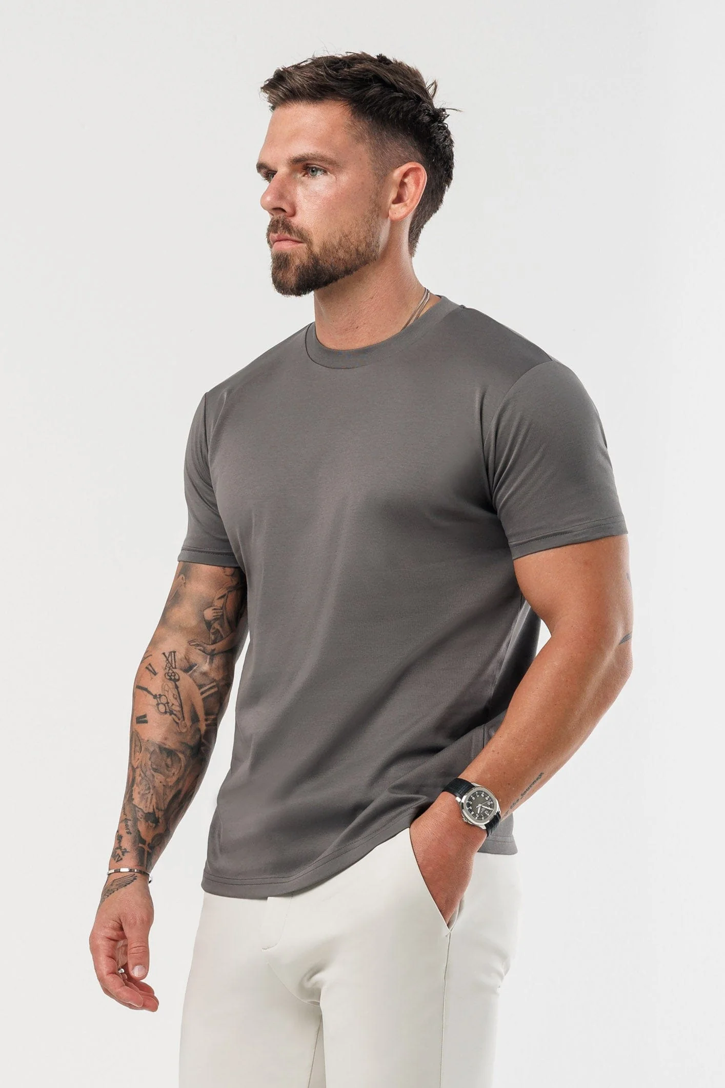 LUXE MERCERISED T-SHIRT - GREY - Image 6