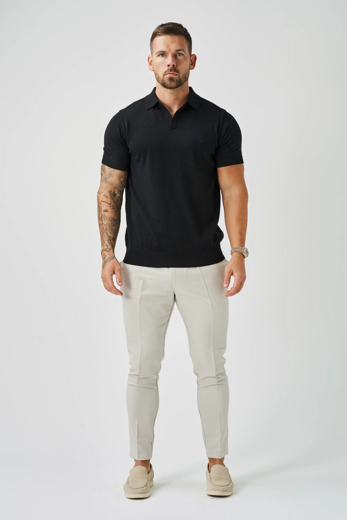 OPEN COLLAR POLO - BLACK - Image 2