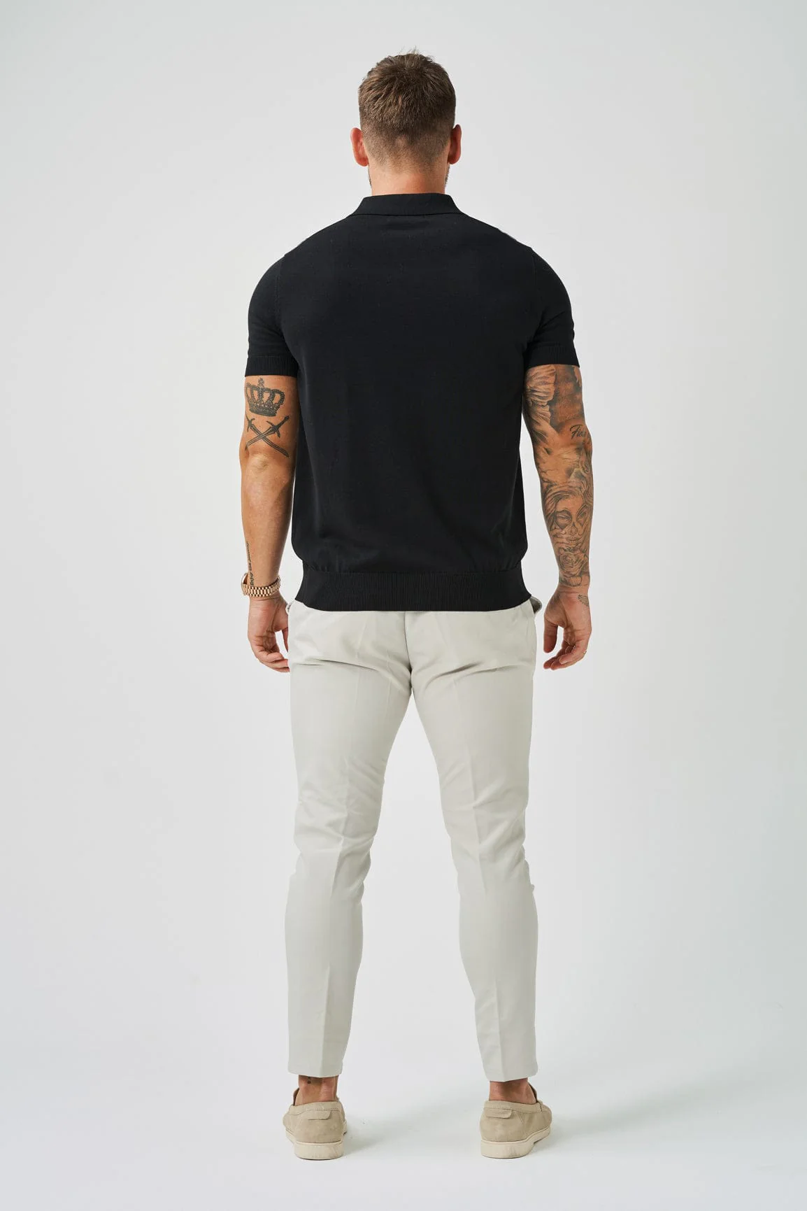 OPEN COLLAR POLO - BLACK - Image 6