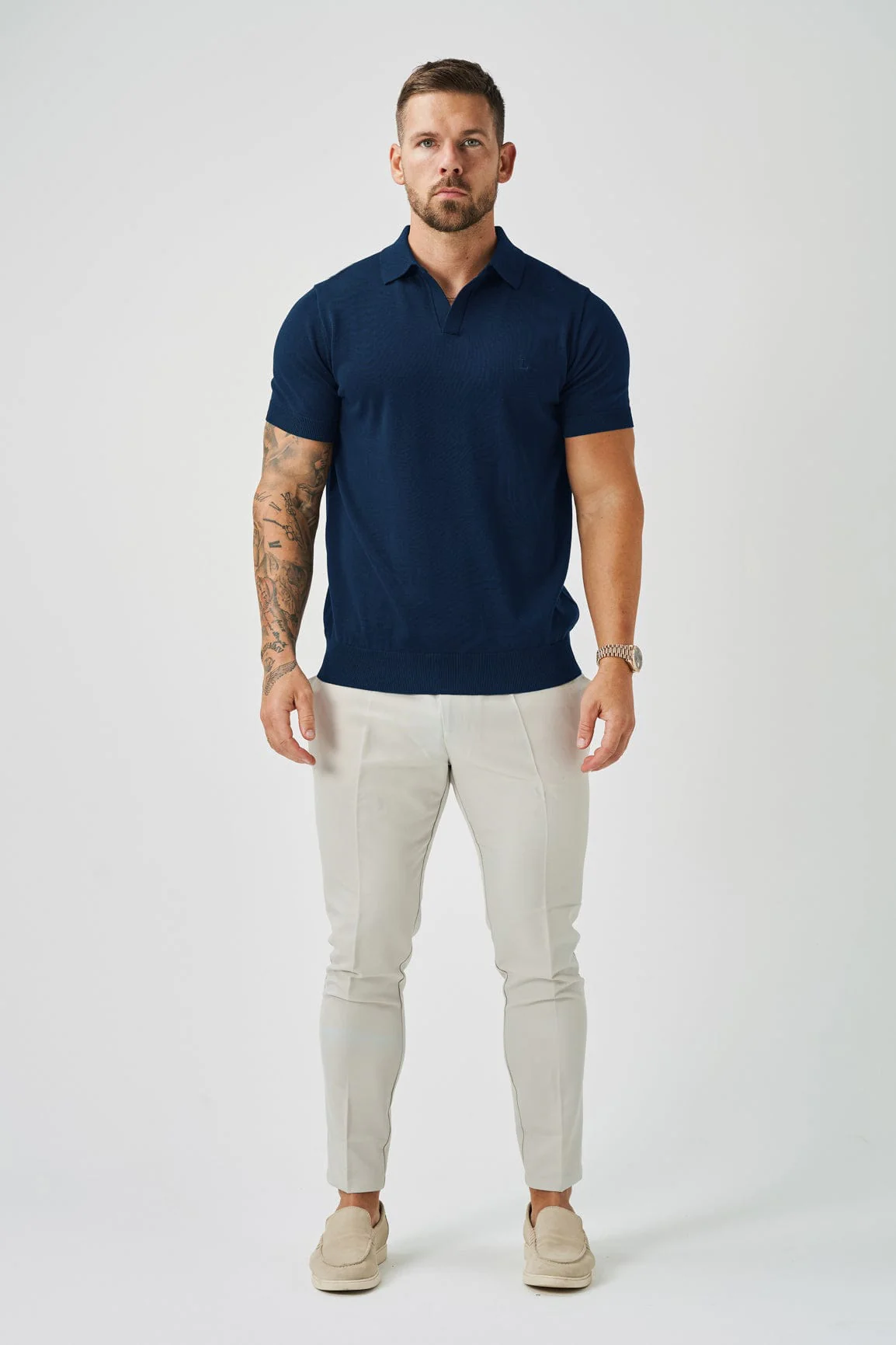 OPEN COLLAR POLO - NAVY - Image 2