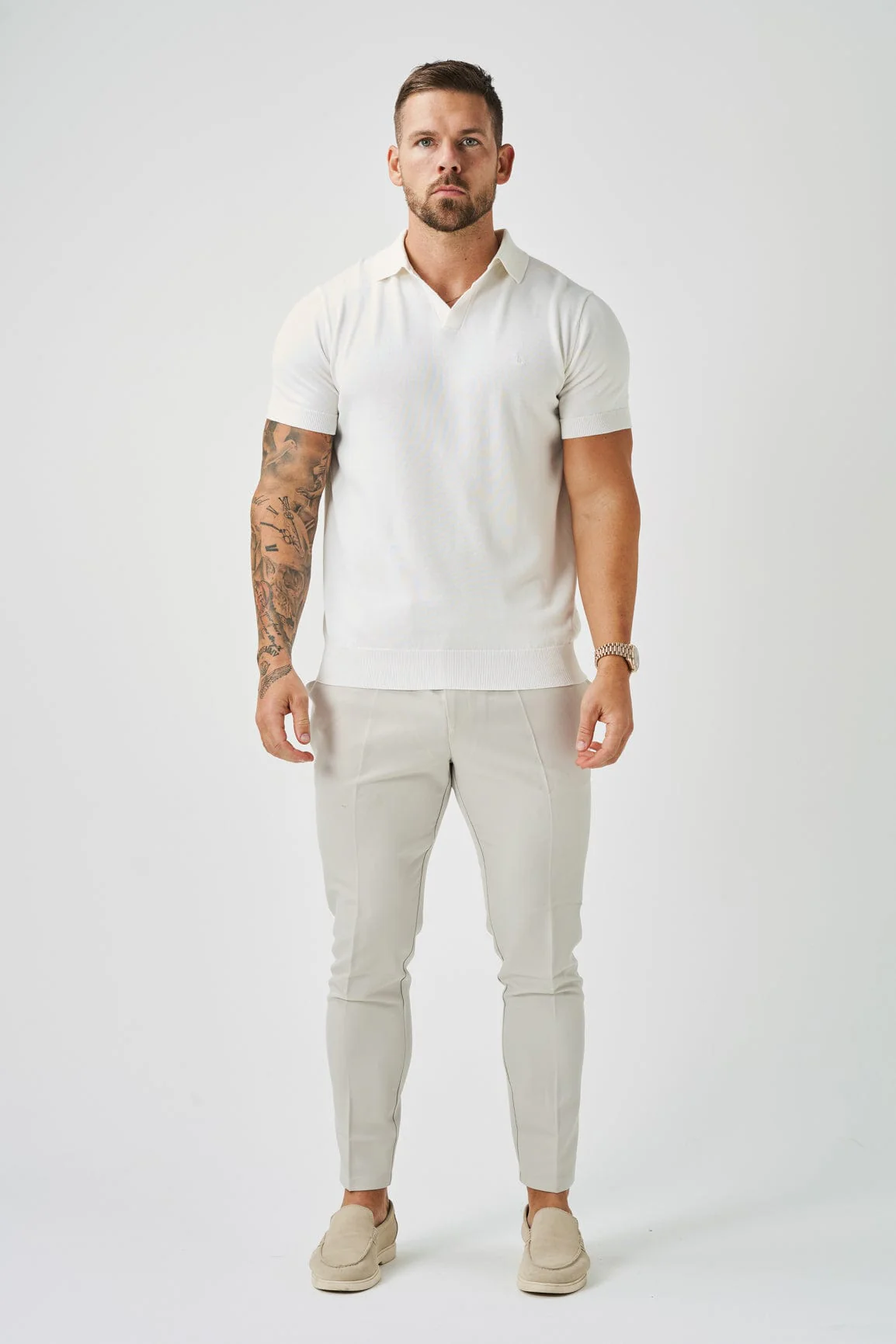 OPEN COLLAR POLO - OFF WHITE - Image 2