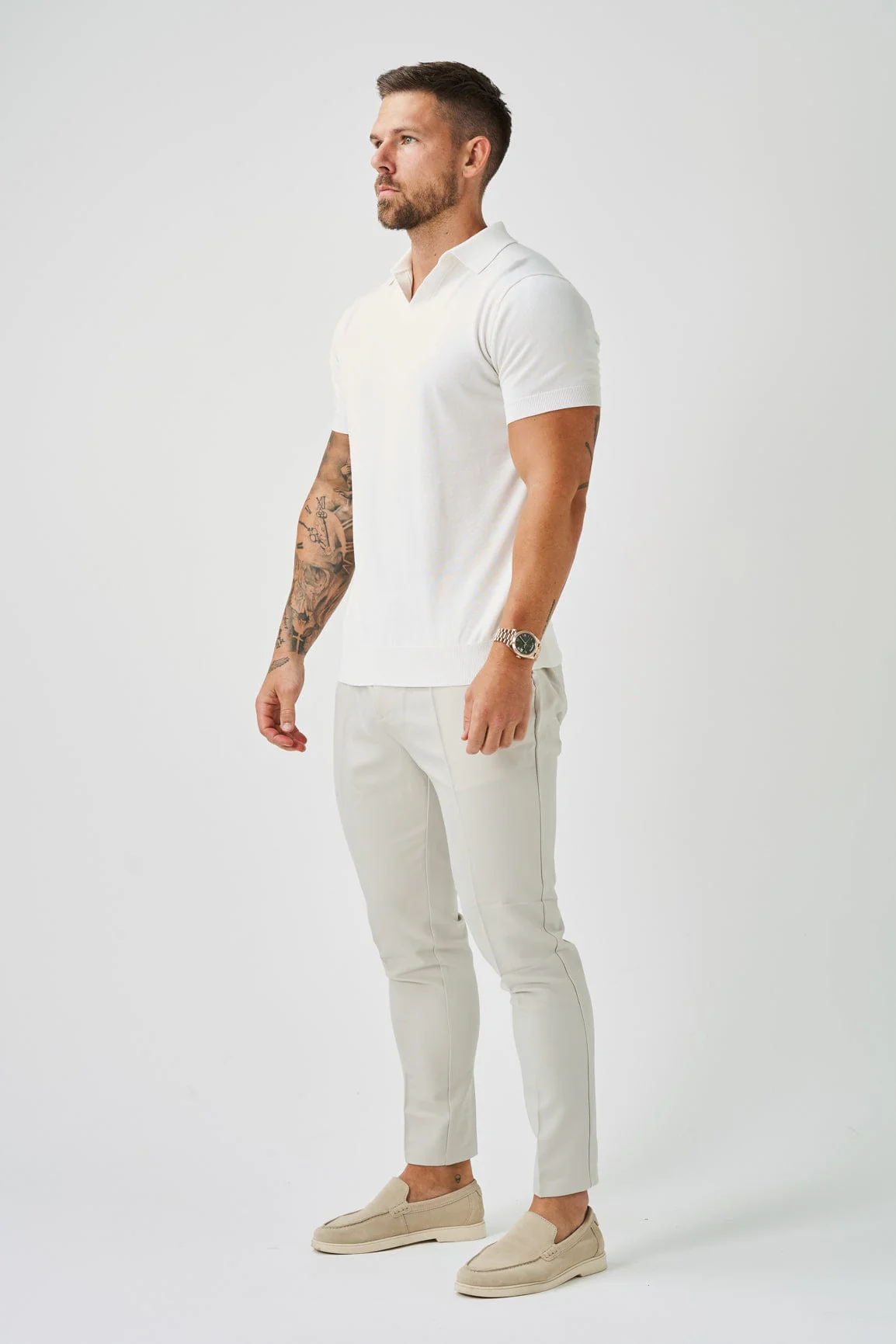 OPEN COLLAR POLO - OFF WHITE - Image 4