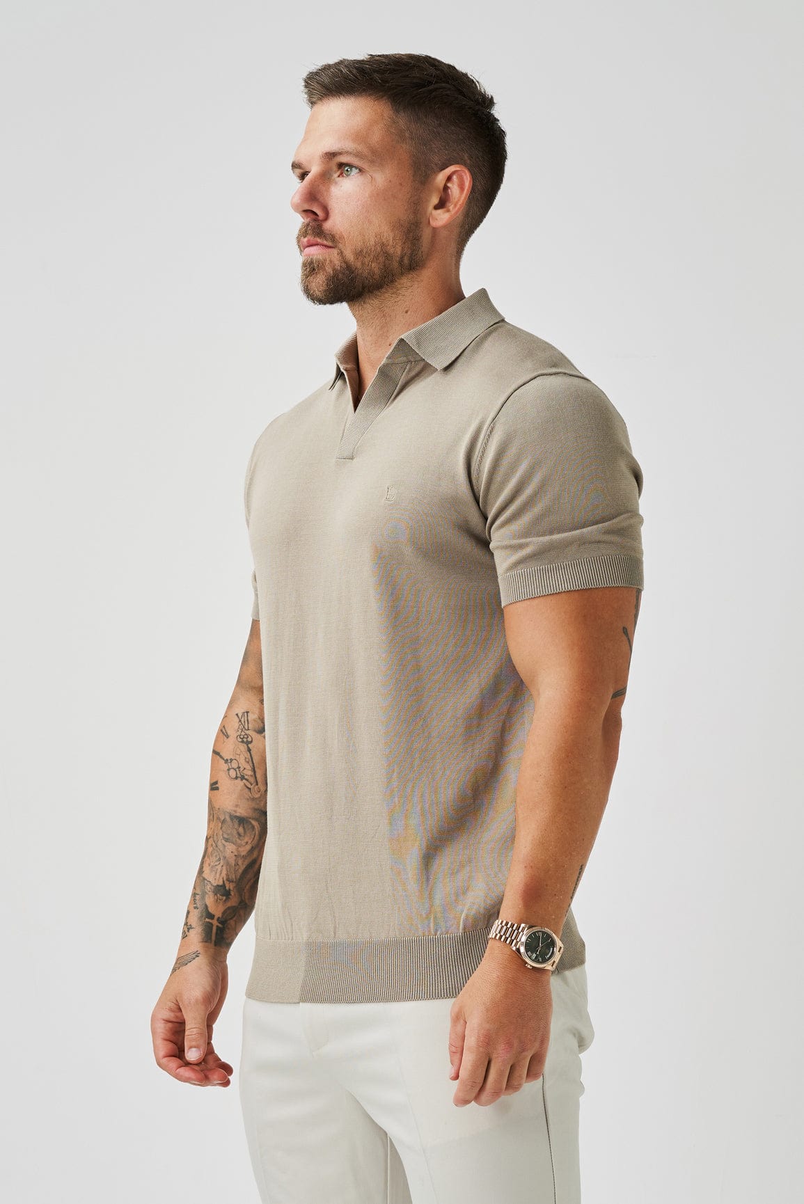 OPEN COLLAR POLO - TAUPE - Image 3