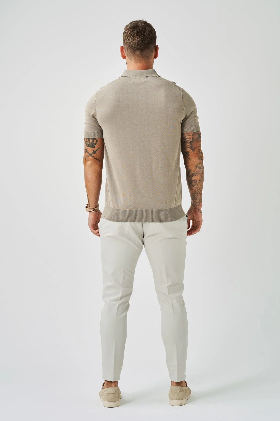 OPEN COLLAR POLO - TAUPE - Image 5