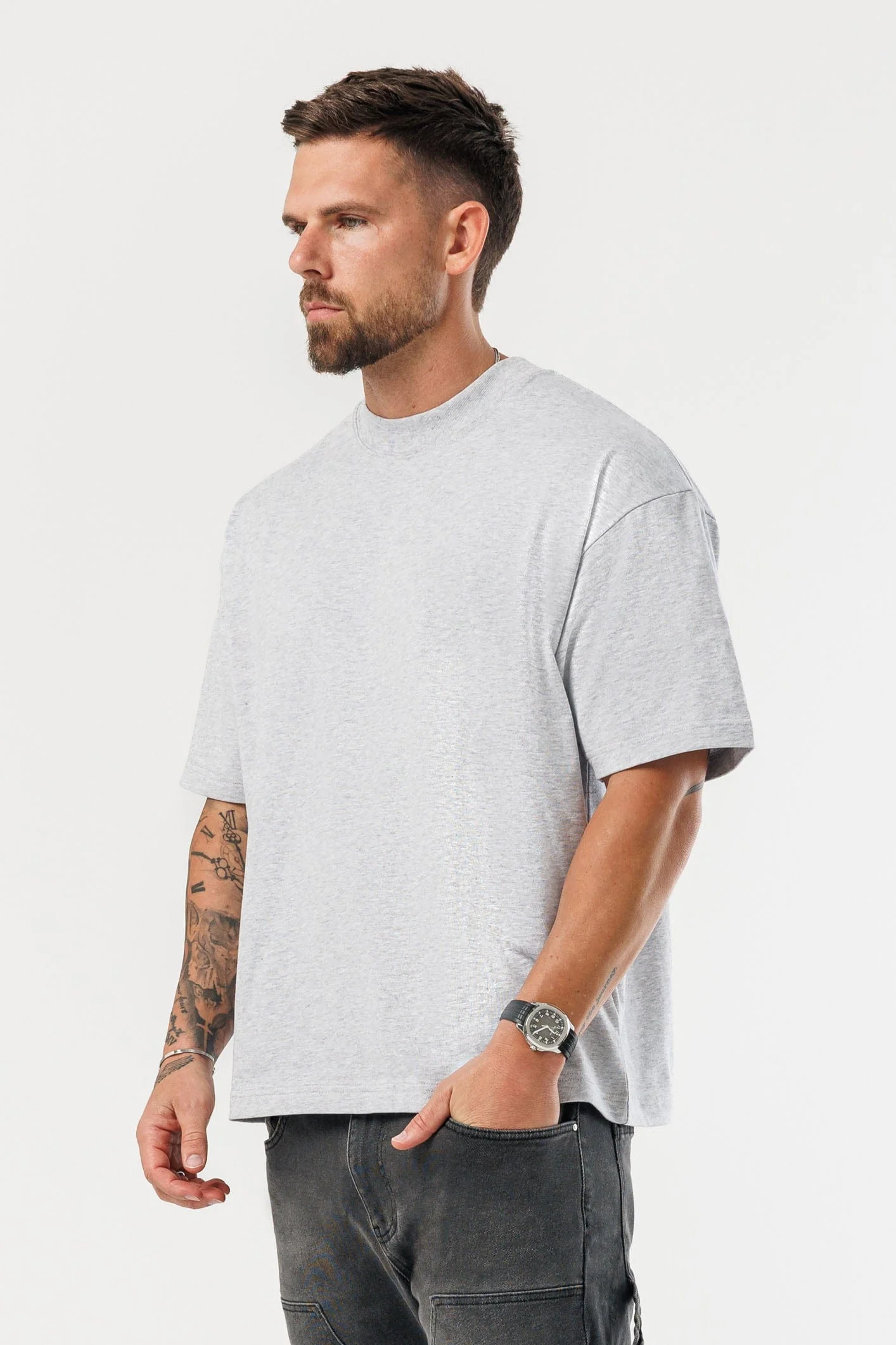 OVERSIZED T-SHIRT - GREY MARL - Image 3