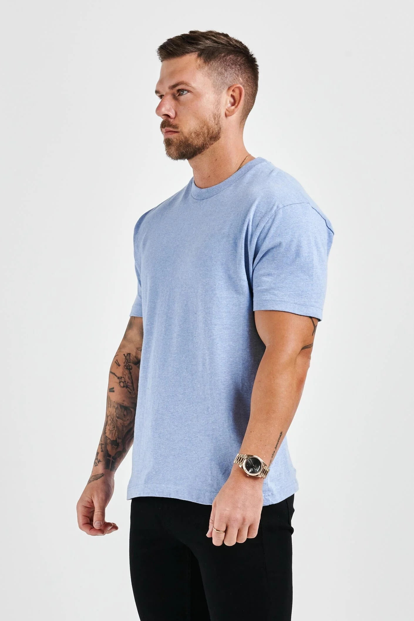 PREMIUM BASICS T-SHIRT - LIGHT BLUE MARL - Image 4