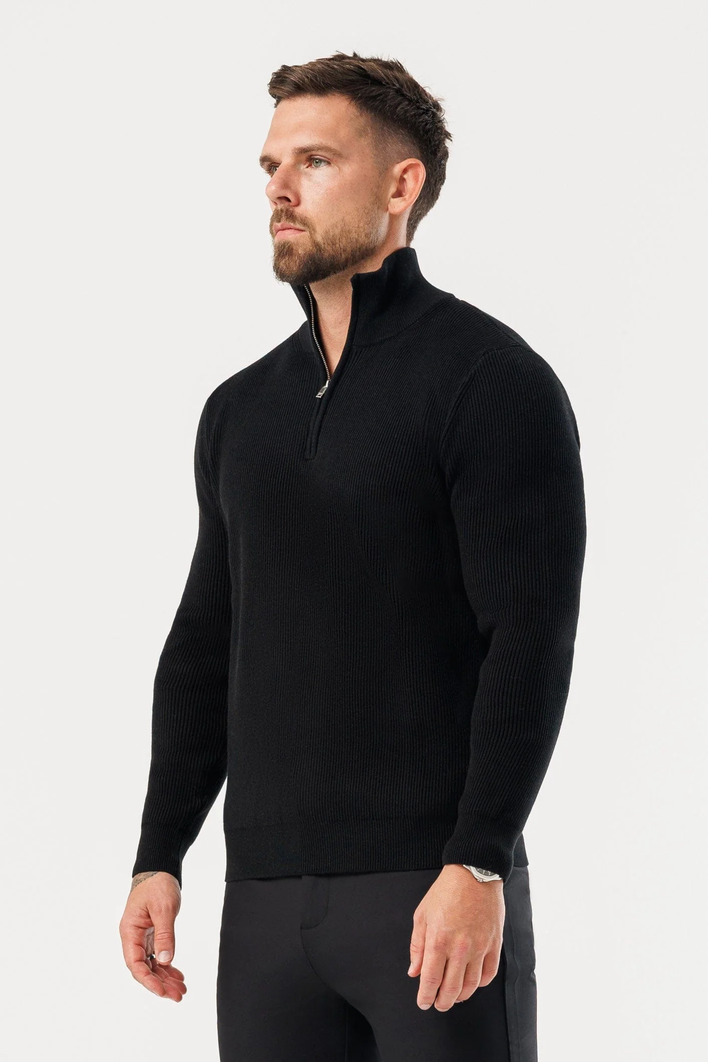RIDGE KNIT QUARTER ZIP - BLACK - Image 6