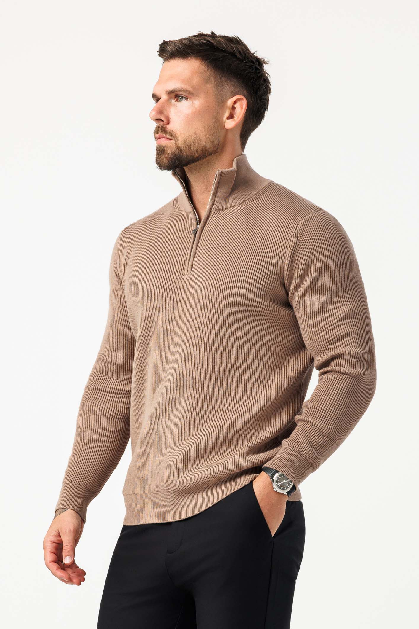 RIDGE KNIT QUARTER ZIP - BROWN - Image 3