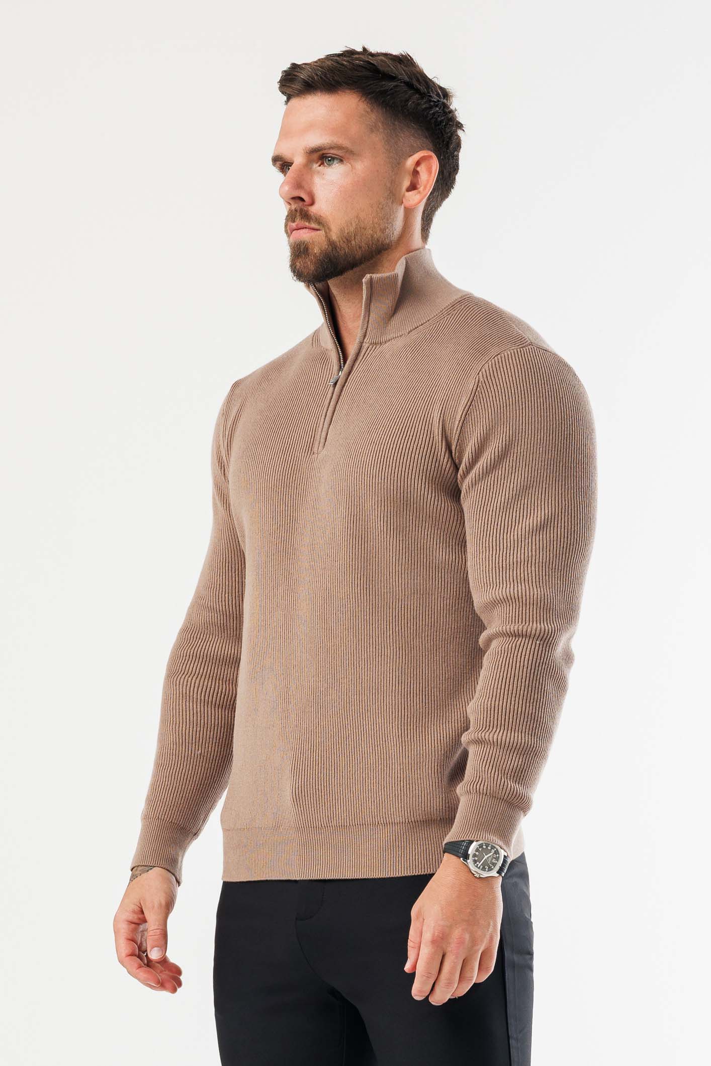 RIDGE KNIT QUARTER ZIP - BROWN - Image 4