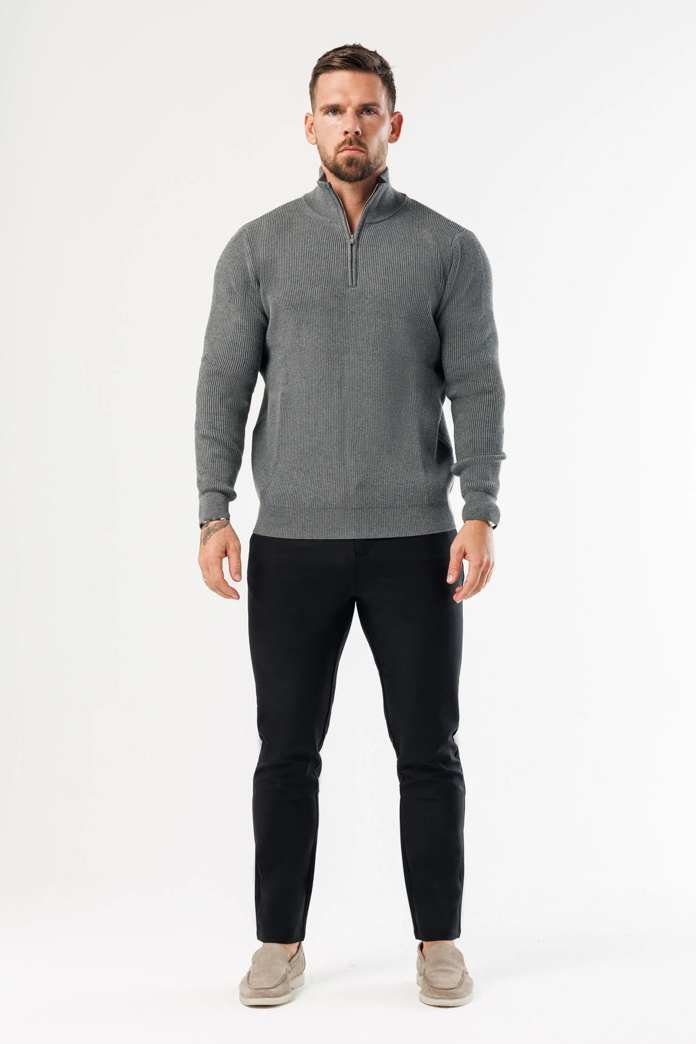 RIDGE KNIT QUARTER ZIP - DARK GREY MARL - Image 7