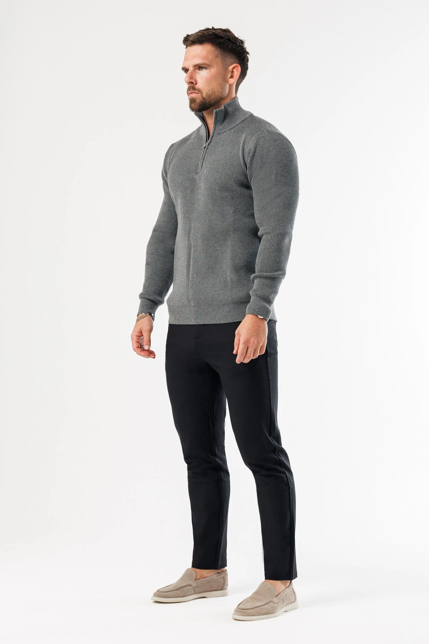 RIDGE KNIT QUARTER ZIP - DARK GREY MARL - Image 9