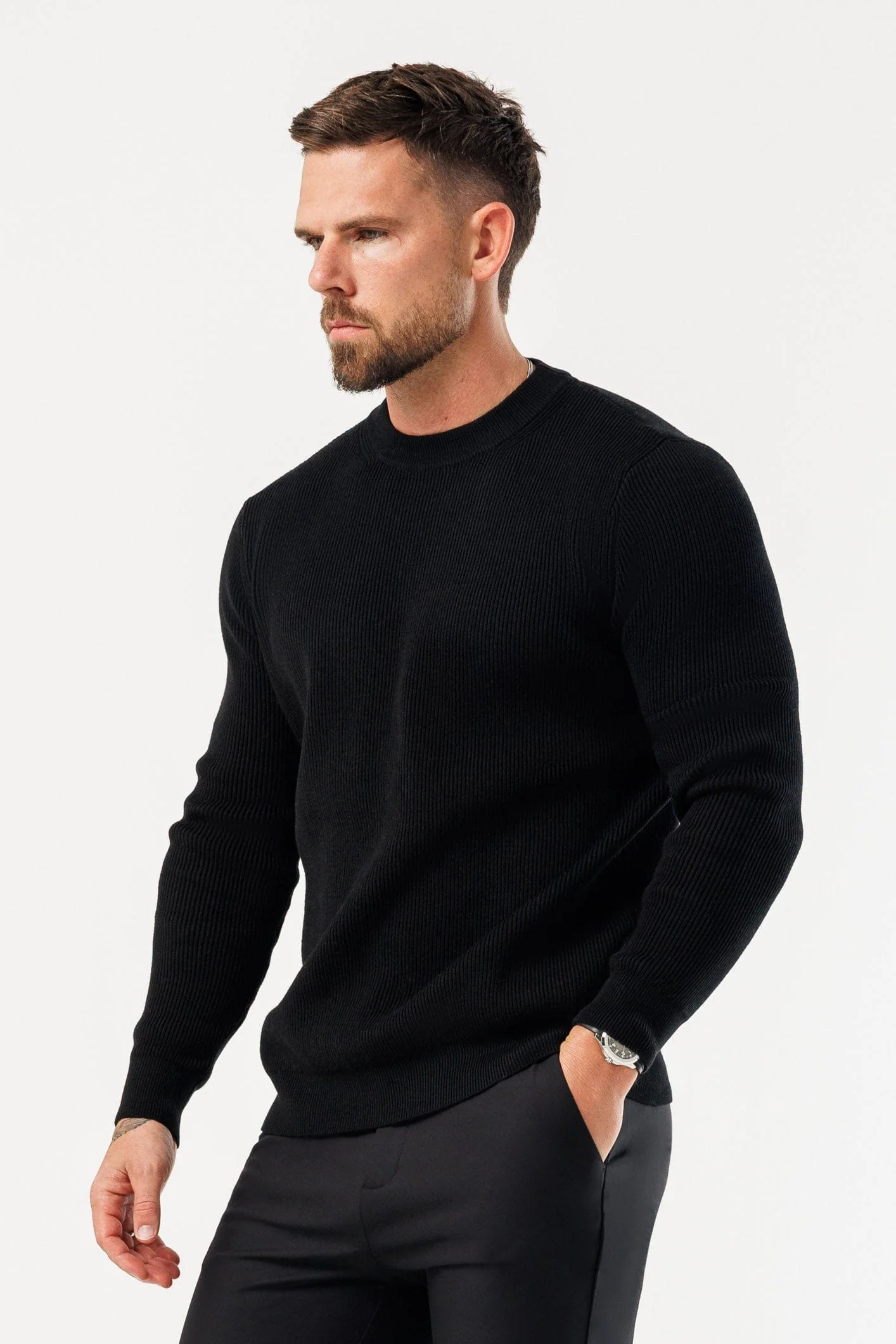 RIDGE KNIT SWEATER - BLACK - Image 3