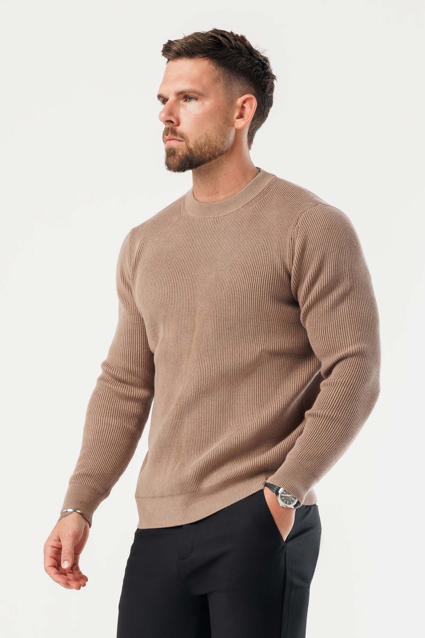 RIDGE KNIT SWEATER - BROWN - Image 3