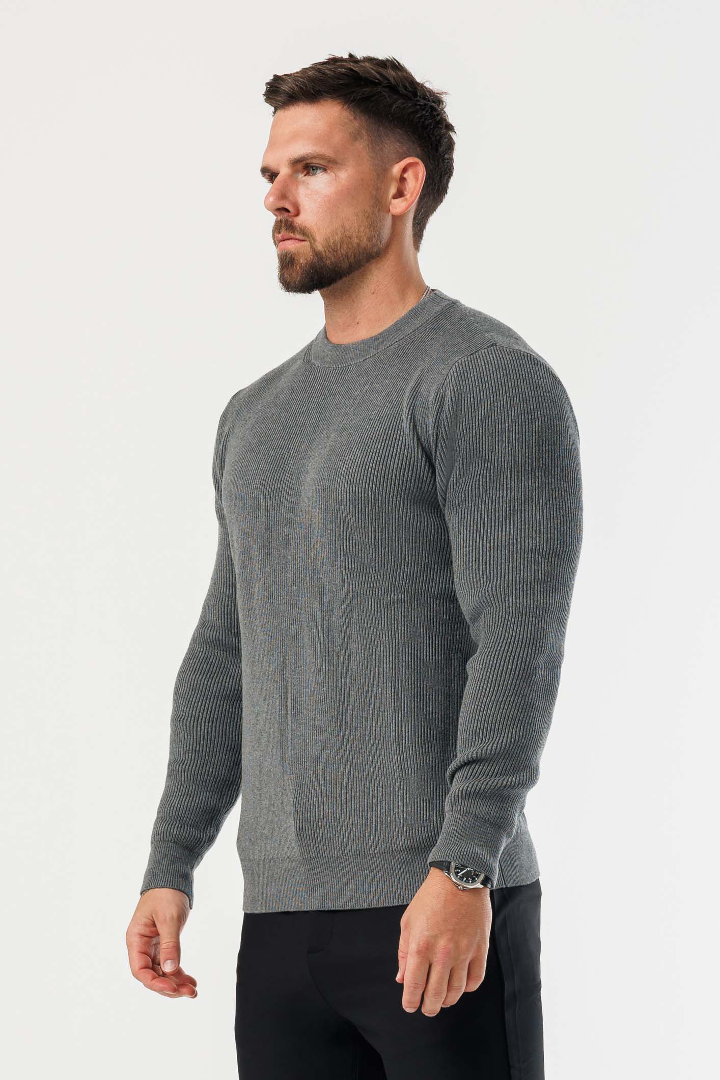 RIDGE KNIT SWEATER - DARK GREY MARL - Image 3