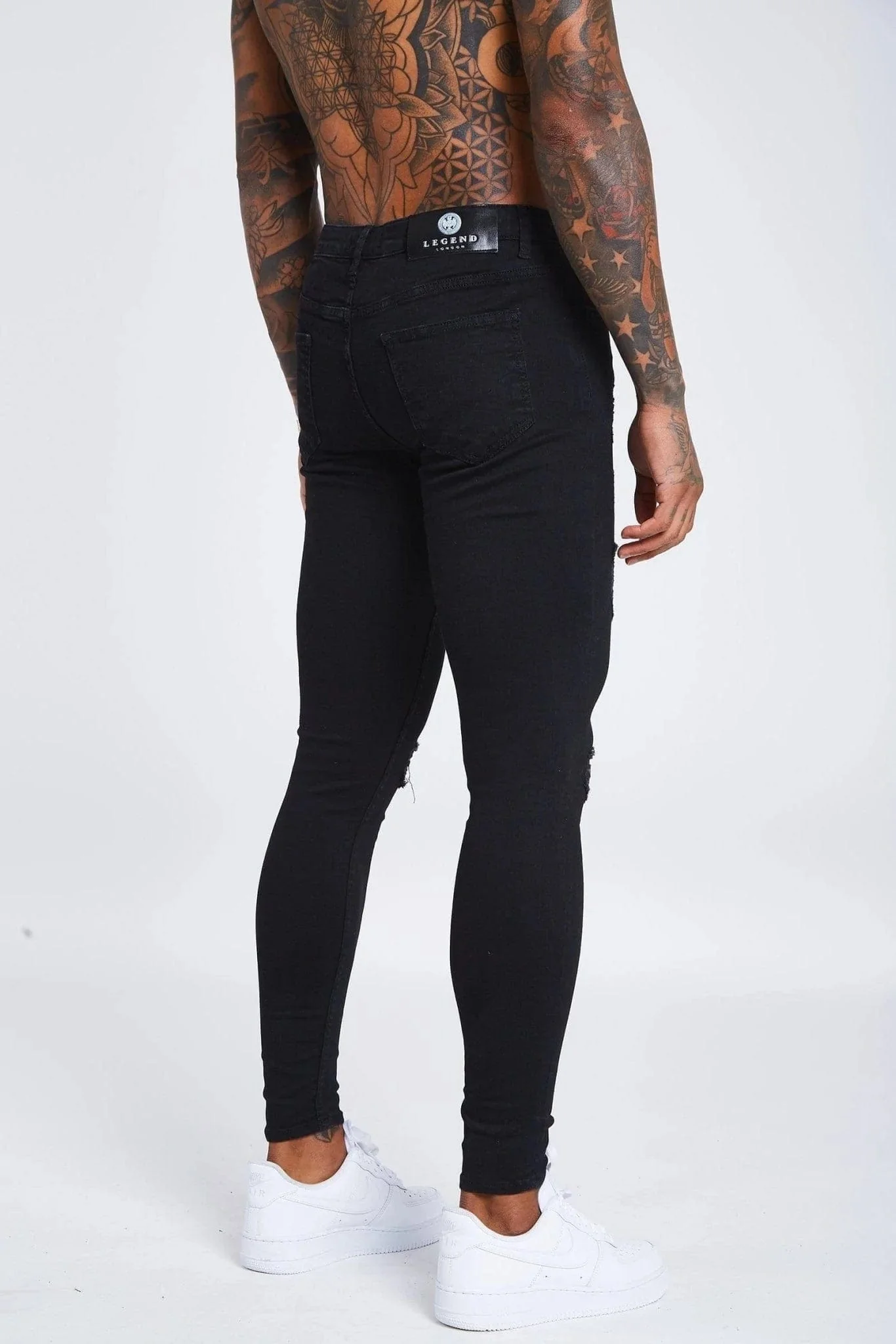 SKINNY FIT JEANS RIPPED & REPAIRED - BLACK - Image 3