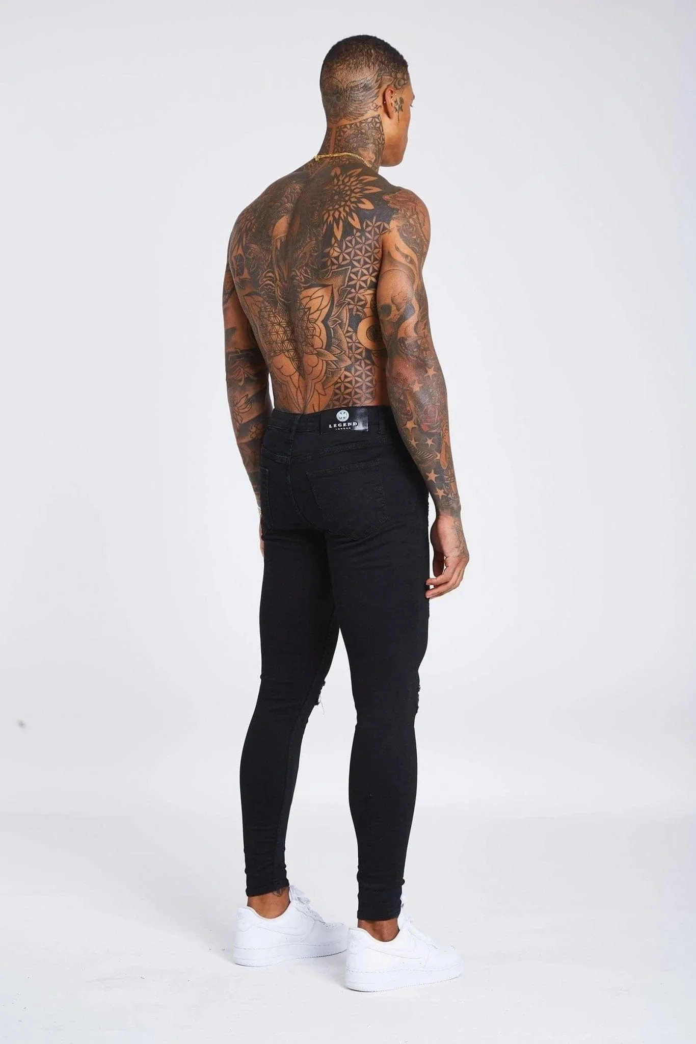 SKINNY FIT JEANS RIPPED & REPAIRED - BLACK - Image 4