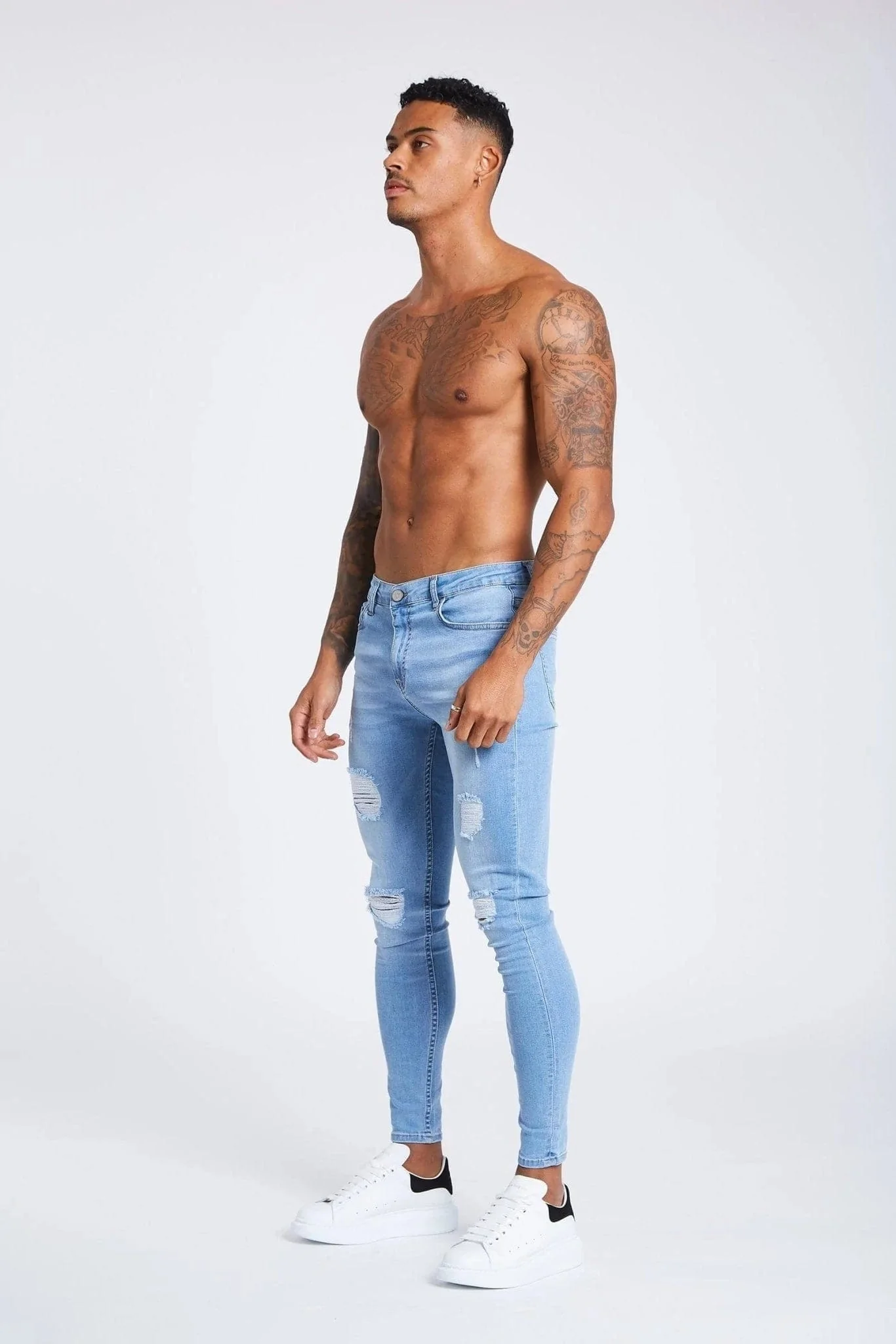 SKINNY FIT JEANS RIPPED AND REPAIRED - LIGHT BLUE - Image 3