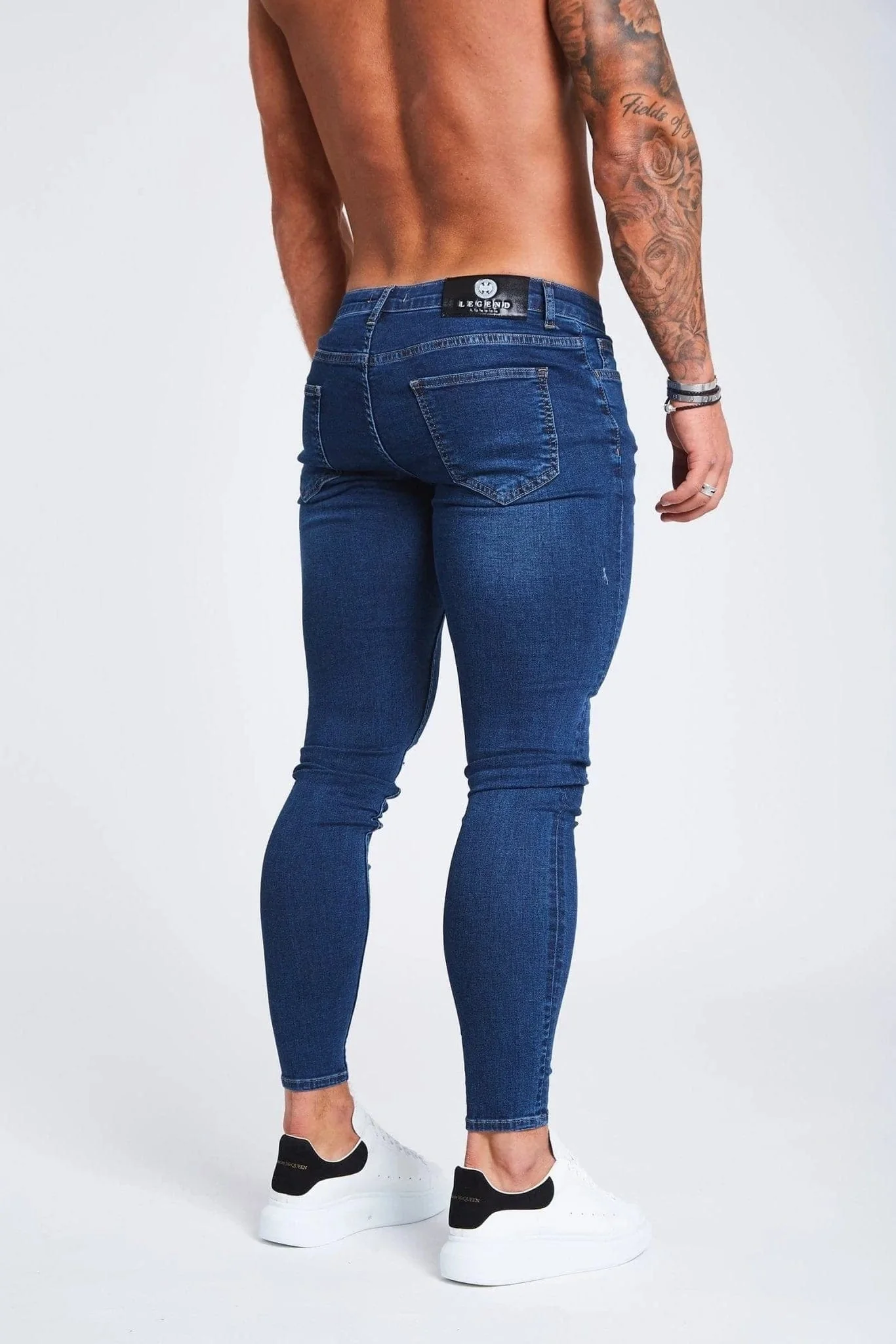 SKINNY FIT JEANS RIPPED AND REPAIRED - DARK BLUE - Image 4