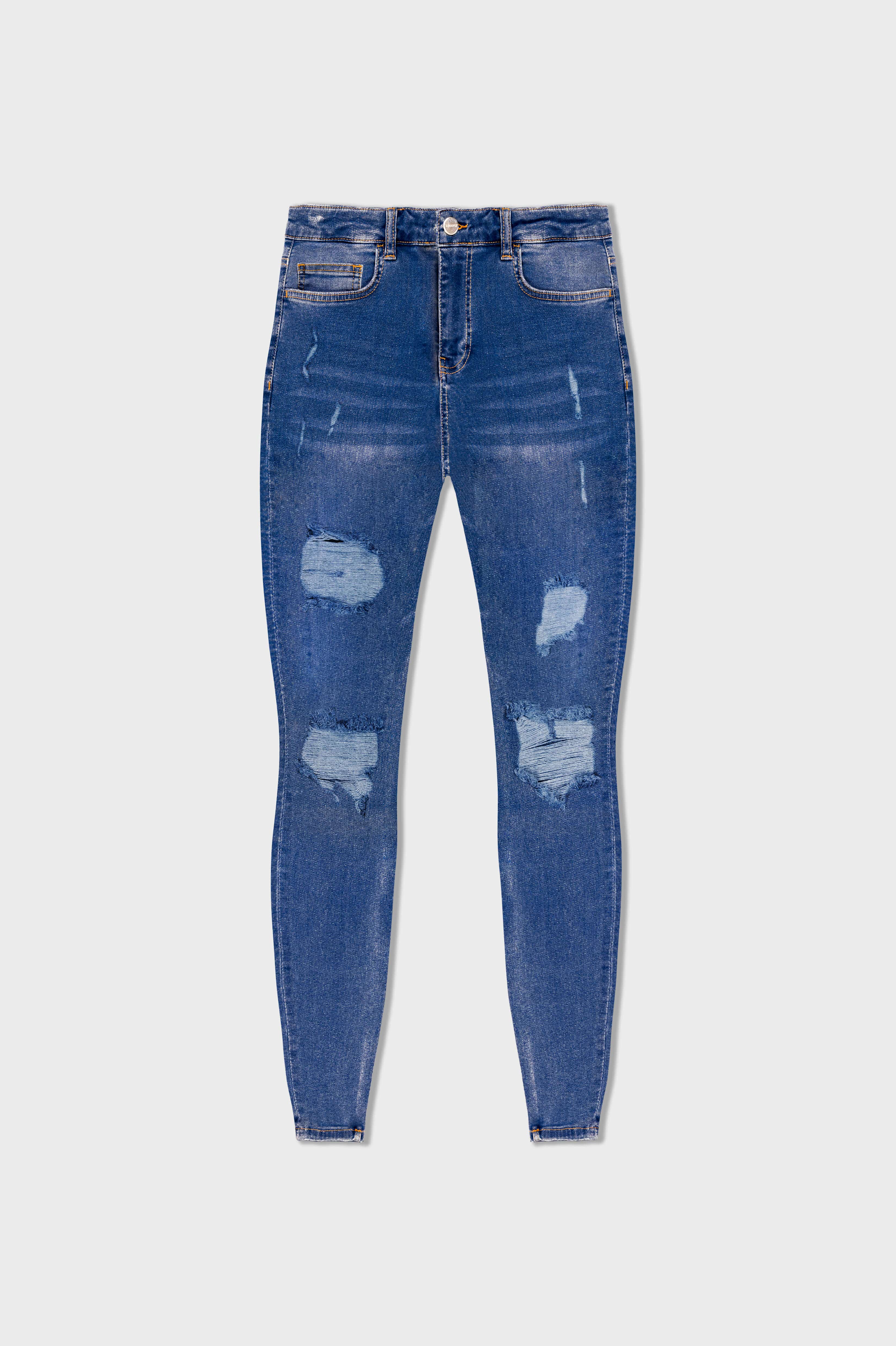 SKINNY FIT JEANS RIPPED AND REPAIRED - DARK BLUE - Image 6