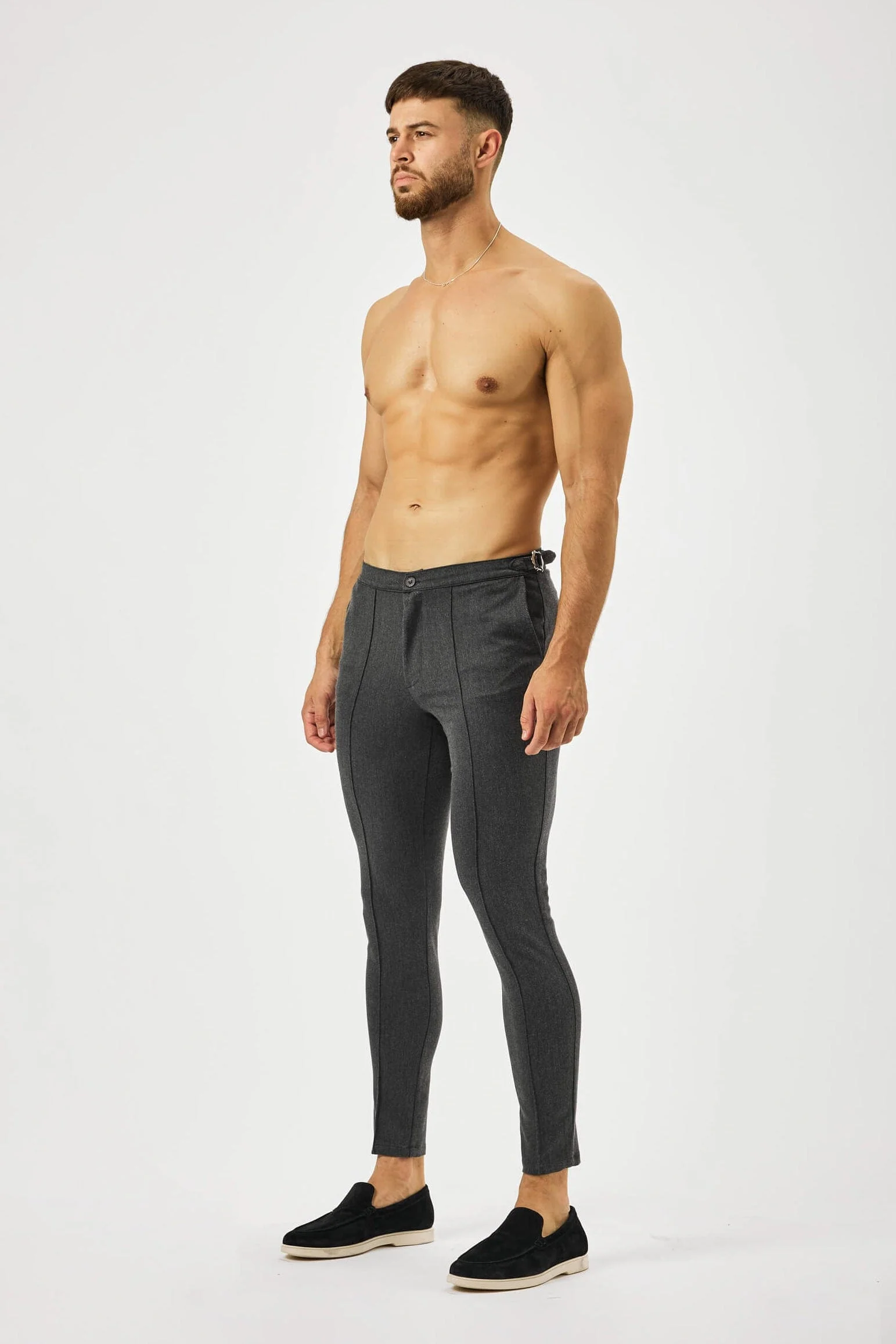 PLAIN STRETCH TROUSER W/SIDE CINCH - SLATE GREY - Image 4