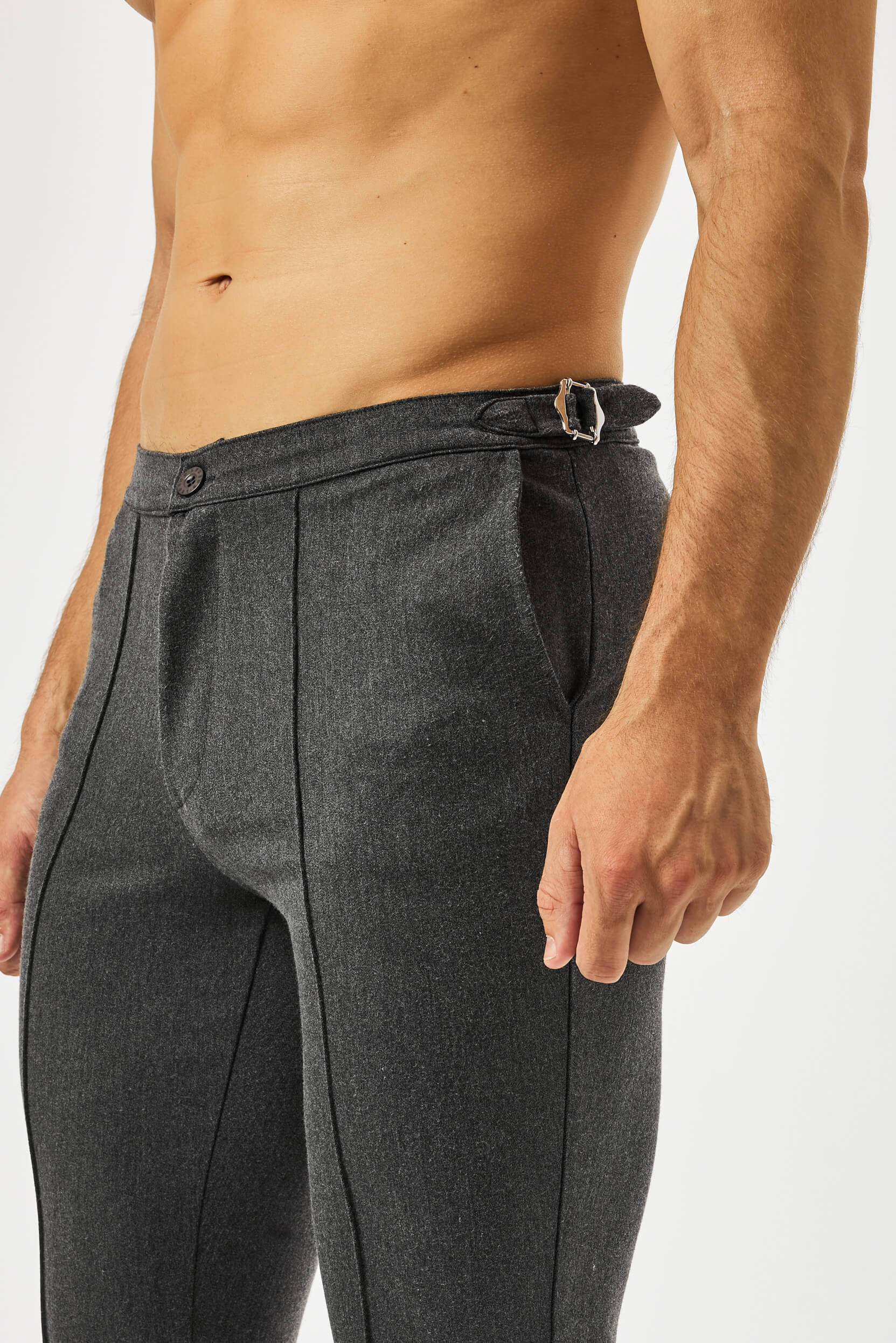 PLAIN STRETCH TROUSER W/SIDE CINCH - SLATE GREY - Image 7