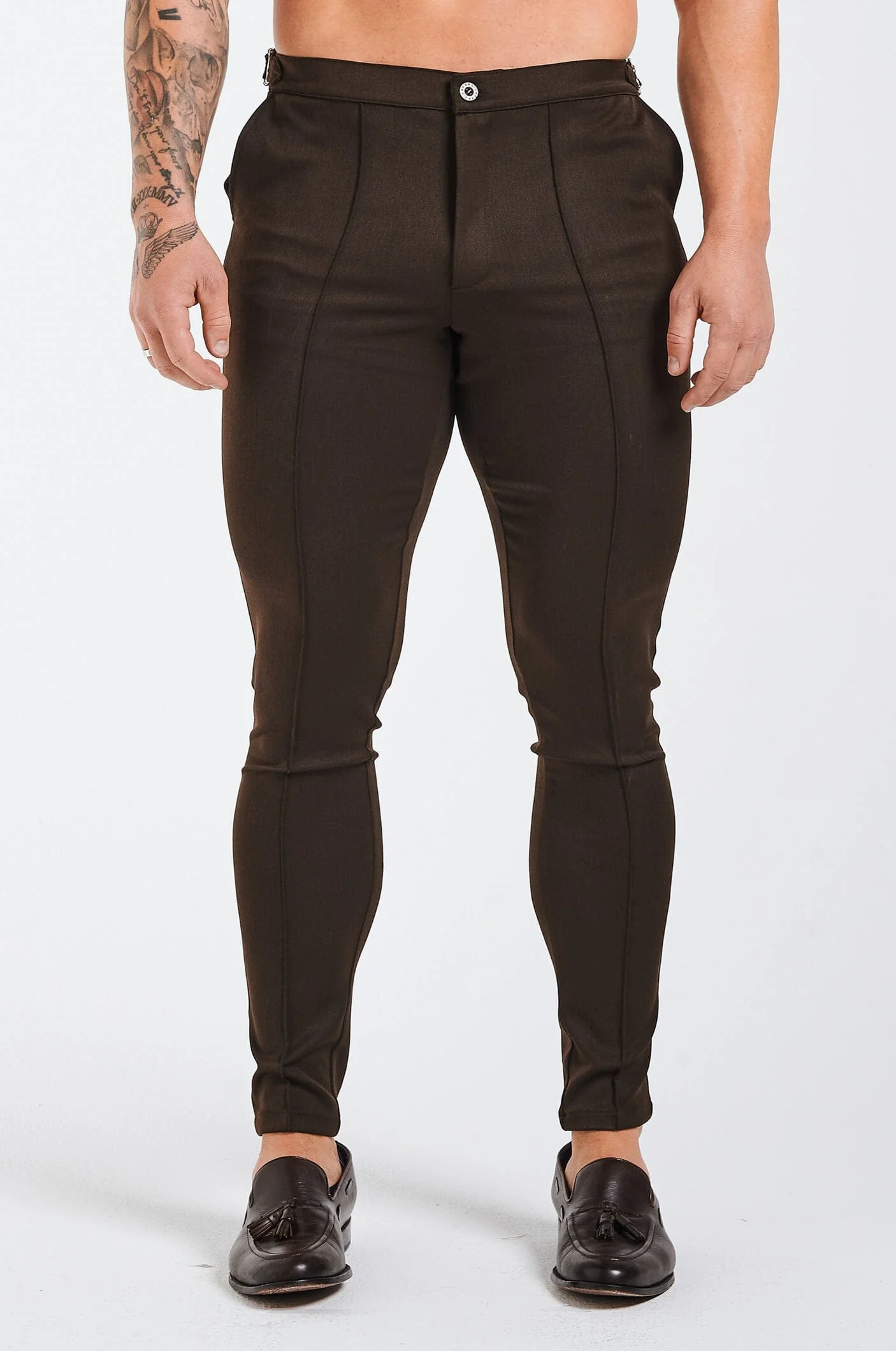 PLAIN STRETCH TROUSER W/SIDE CINCH - TAUPE - Image 2