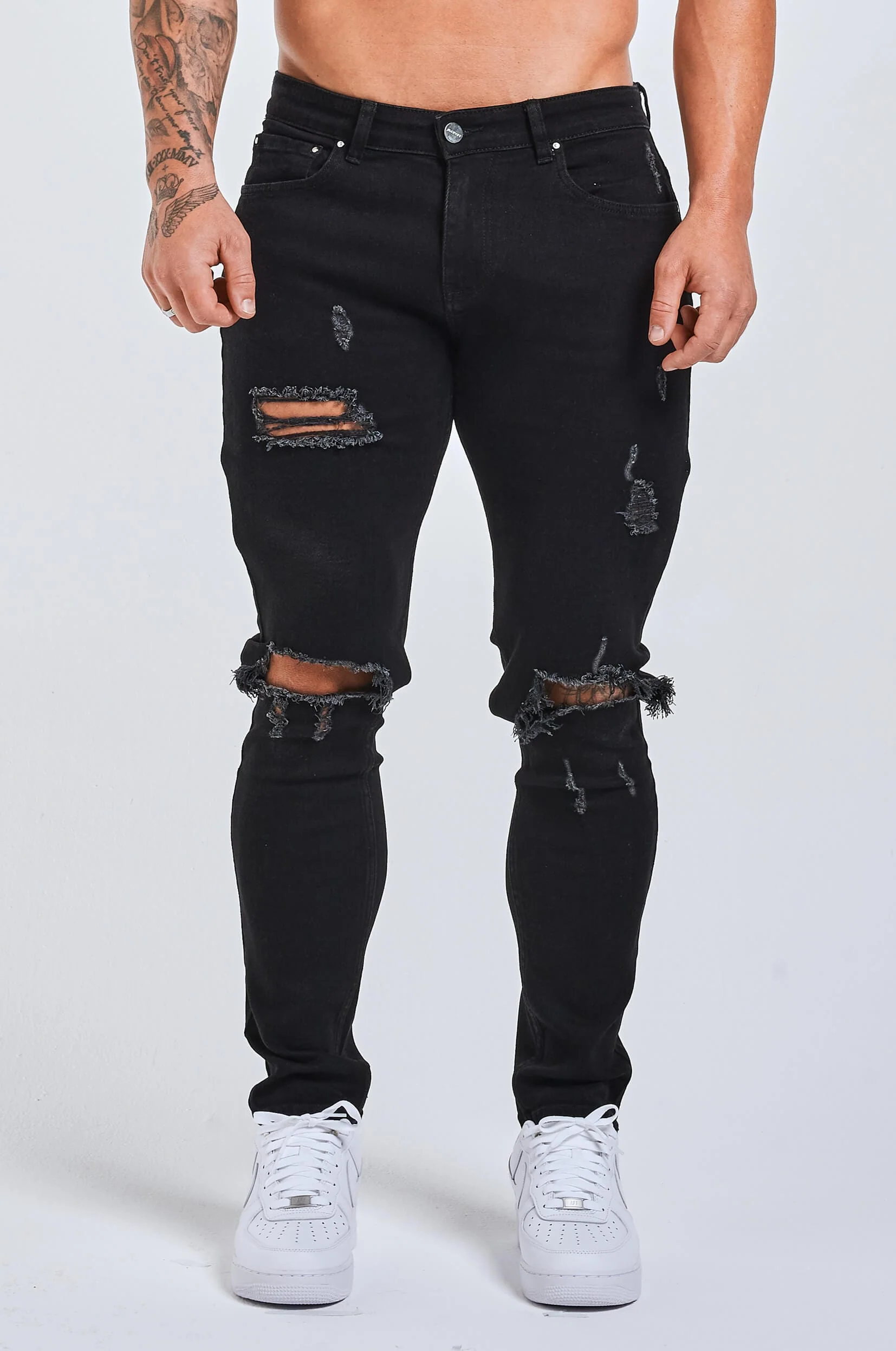 SLIM FIT JEANS 2.0 RIPPED & REPAIRED - BLACK - Image 3