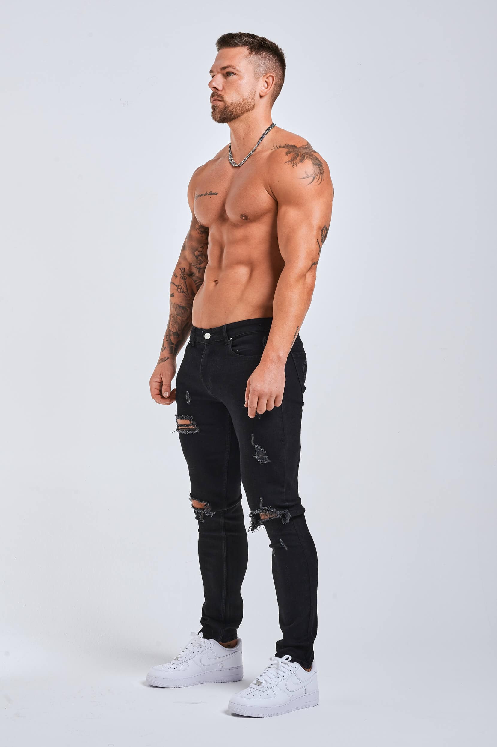 SLIM FIT JEANS 2.0 RIPPED & REPAIRED - BLACK - Image 4