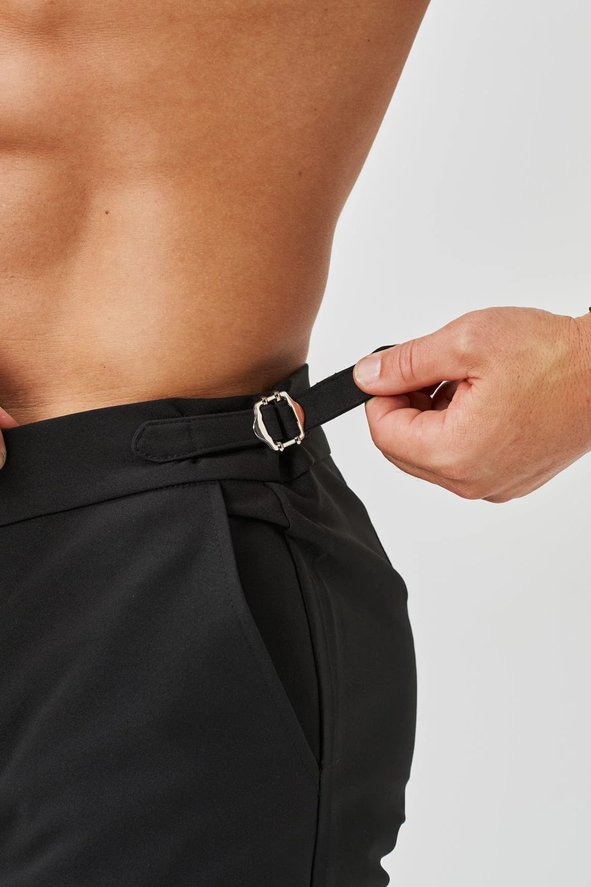 SLIM FIT PLAIN STRETCH TROUSER W/ SIDE CINCH - BLACK - Image 5