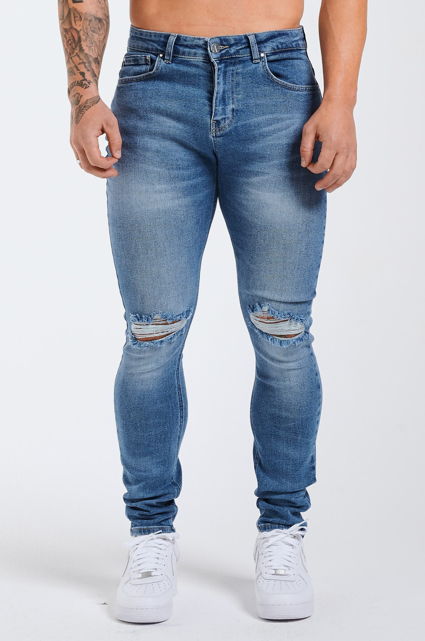 SLIM FIT JEANS 2.0 ESSENTIAL RIPPED - BLUE WASH - Image 3