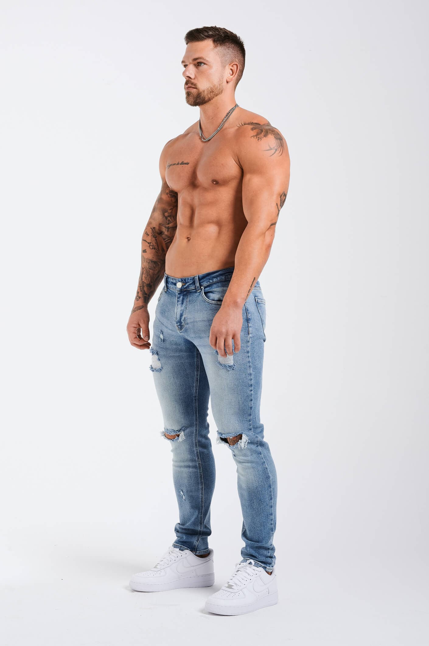 SLIM FIT JEANS 2.0 RIPPED AND REPAIRED - MID BLUE - Image 3