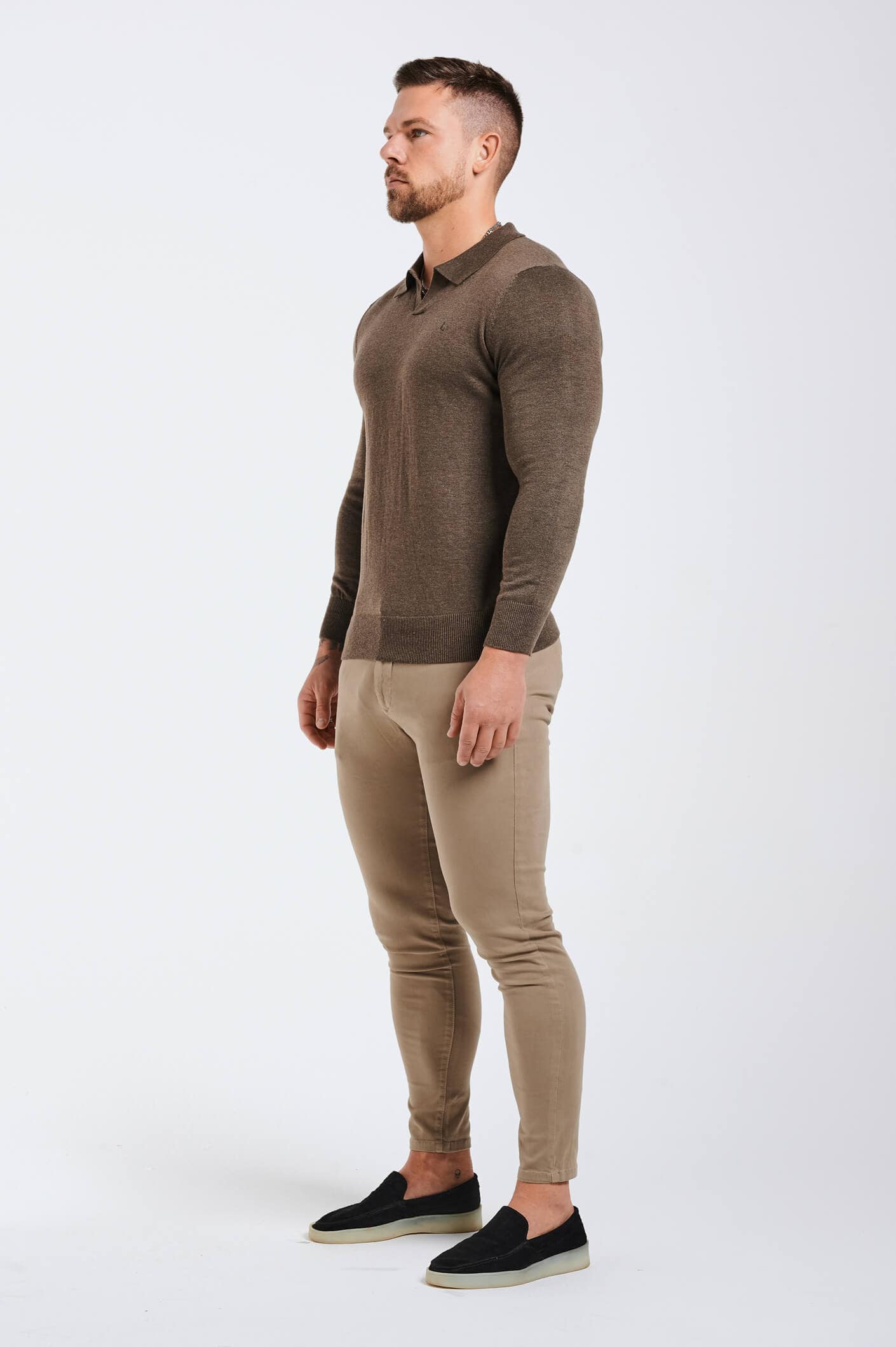 SPREAD COLLAR POLO - BROWN - Image 3