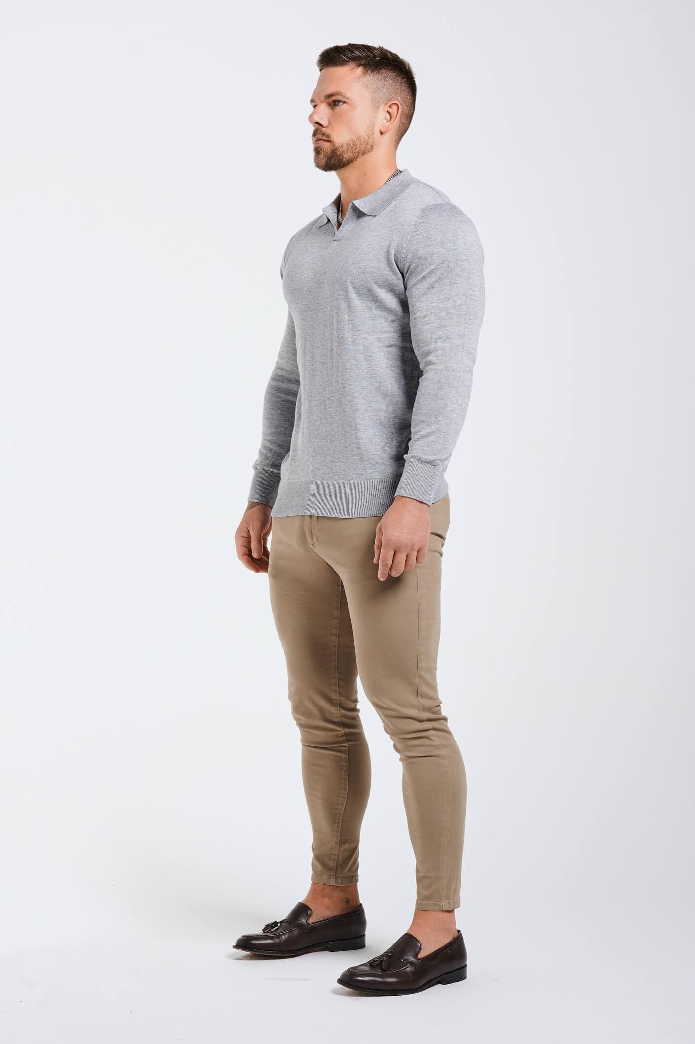 SPREAD COLLAR POLO - GREY MARL - Image 3