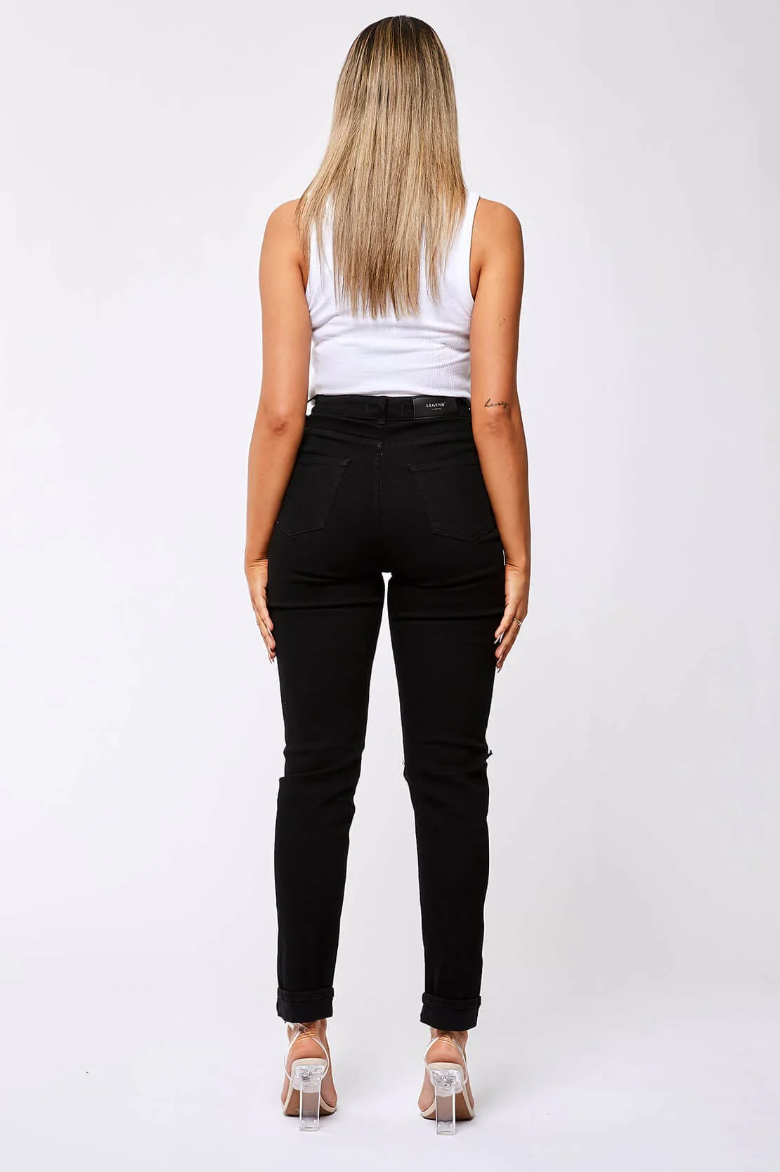 STRAIGHT LEG JEANS - BLACK DESTROYED KNEE - Image 3
