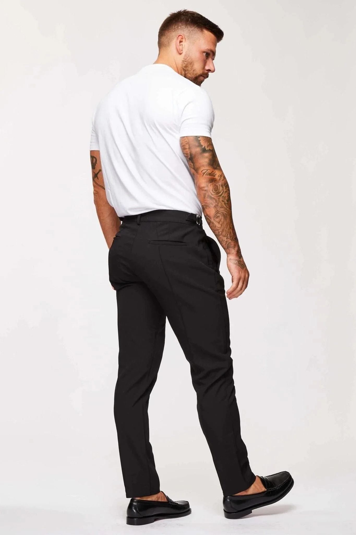 STRAIGHT LEG CINCH TROUSERS- BLACK - Image 5