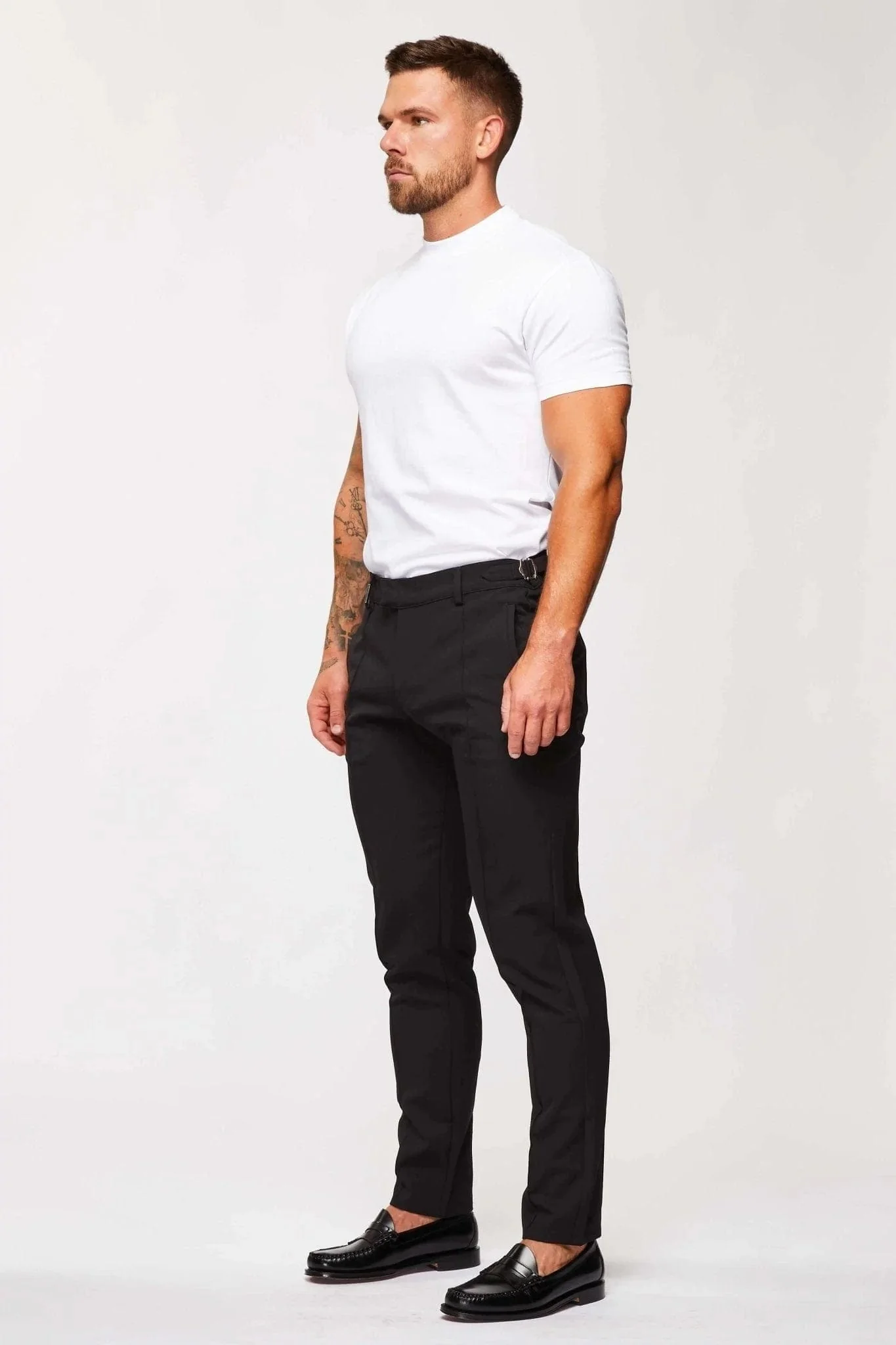 STRAIGHT LEG CINCH TROUSERS- BLACK - Image 6