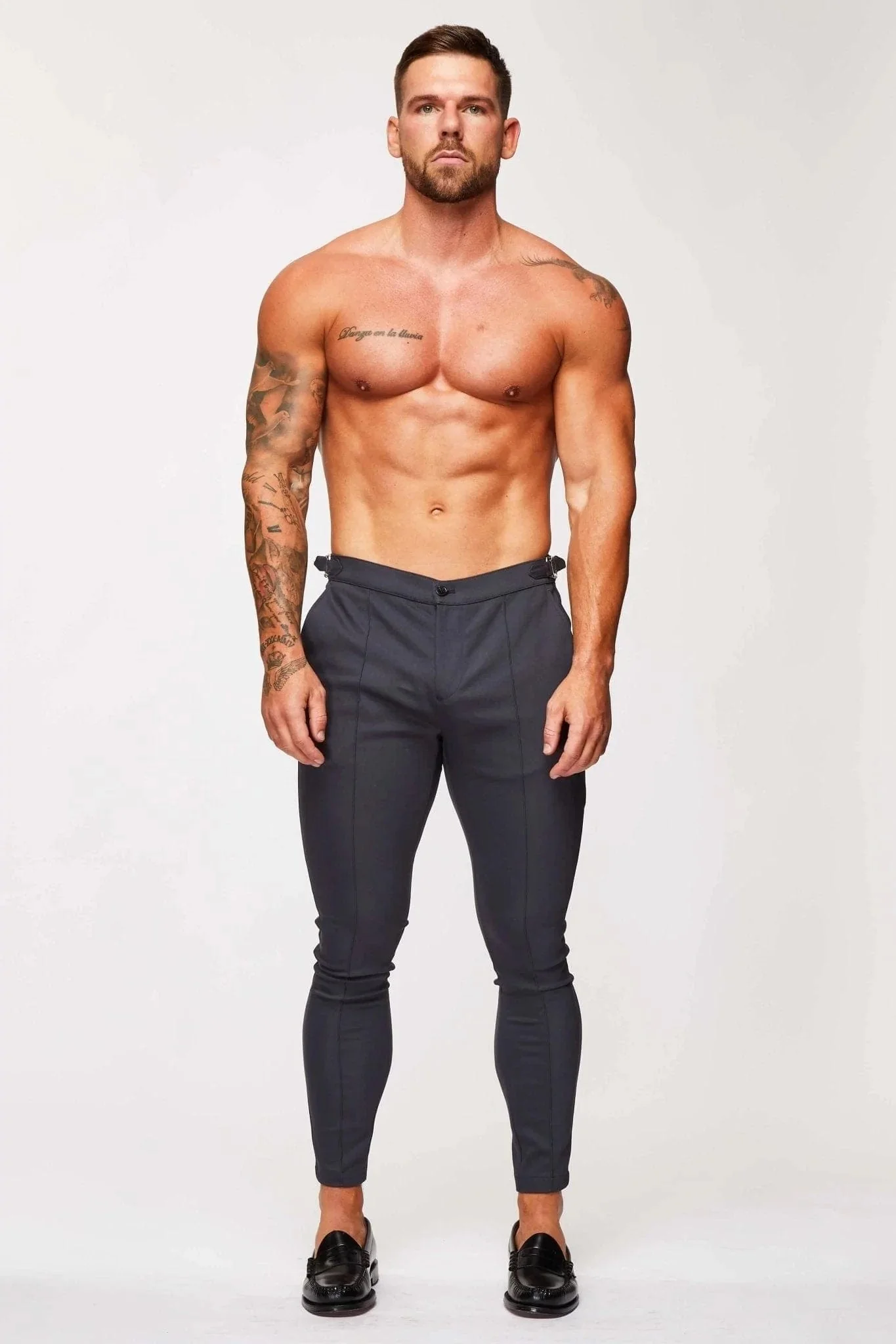 PLAIN STRETCH TROUSER W/ SIDE CINCH - GREY - Image 2