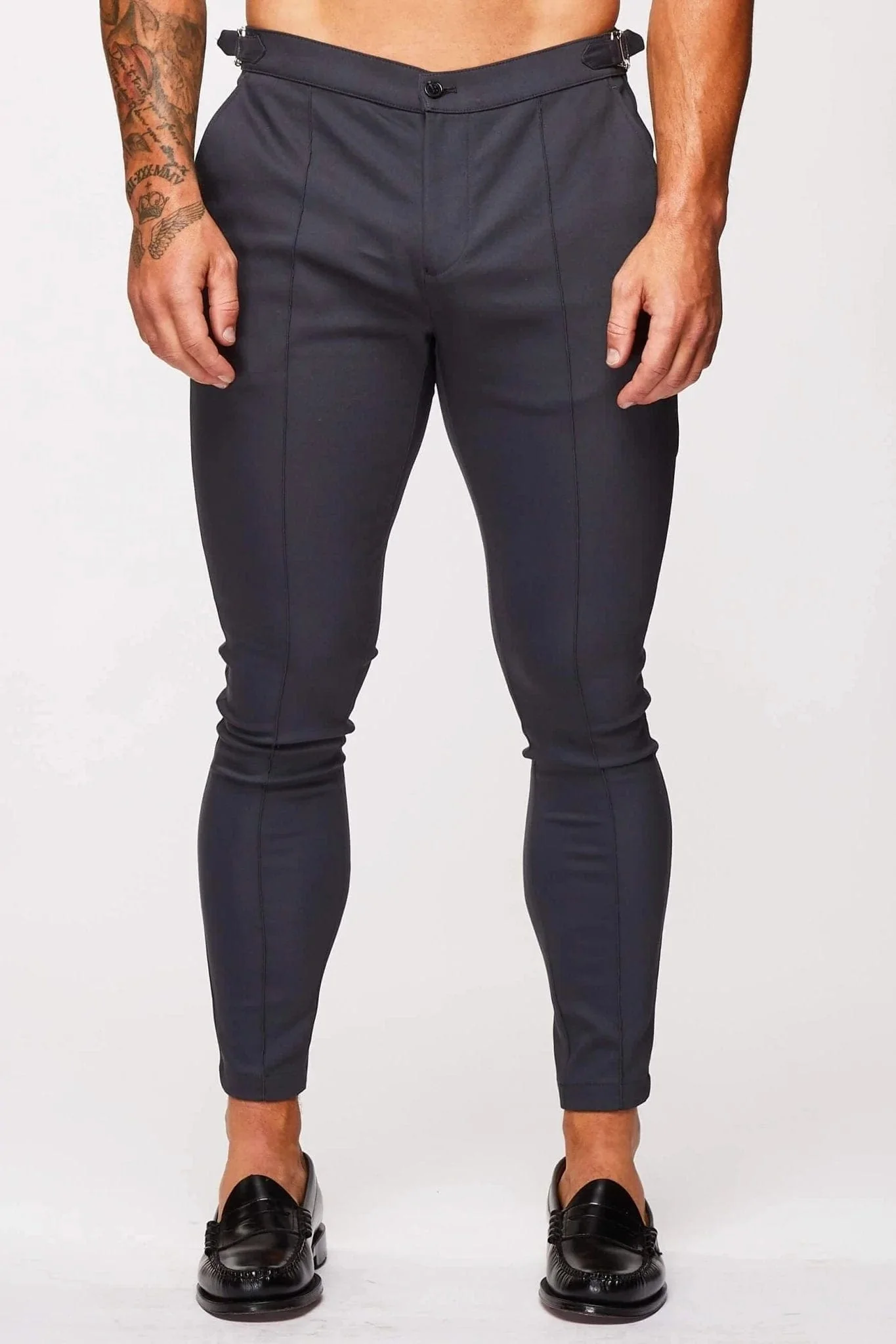 PLAIN STRETCH TROUSER W/ SIDE CINCH - GREY - Image 3