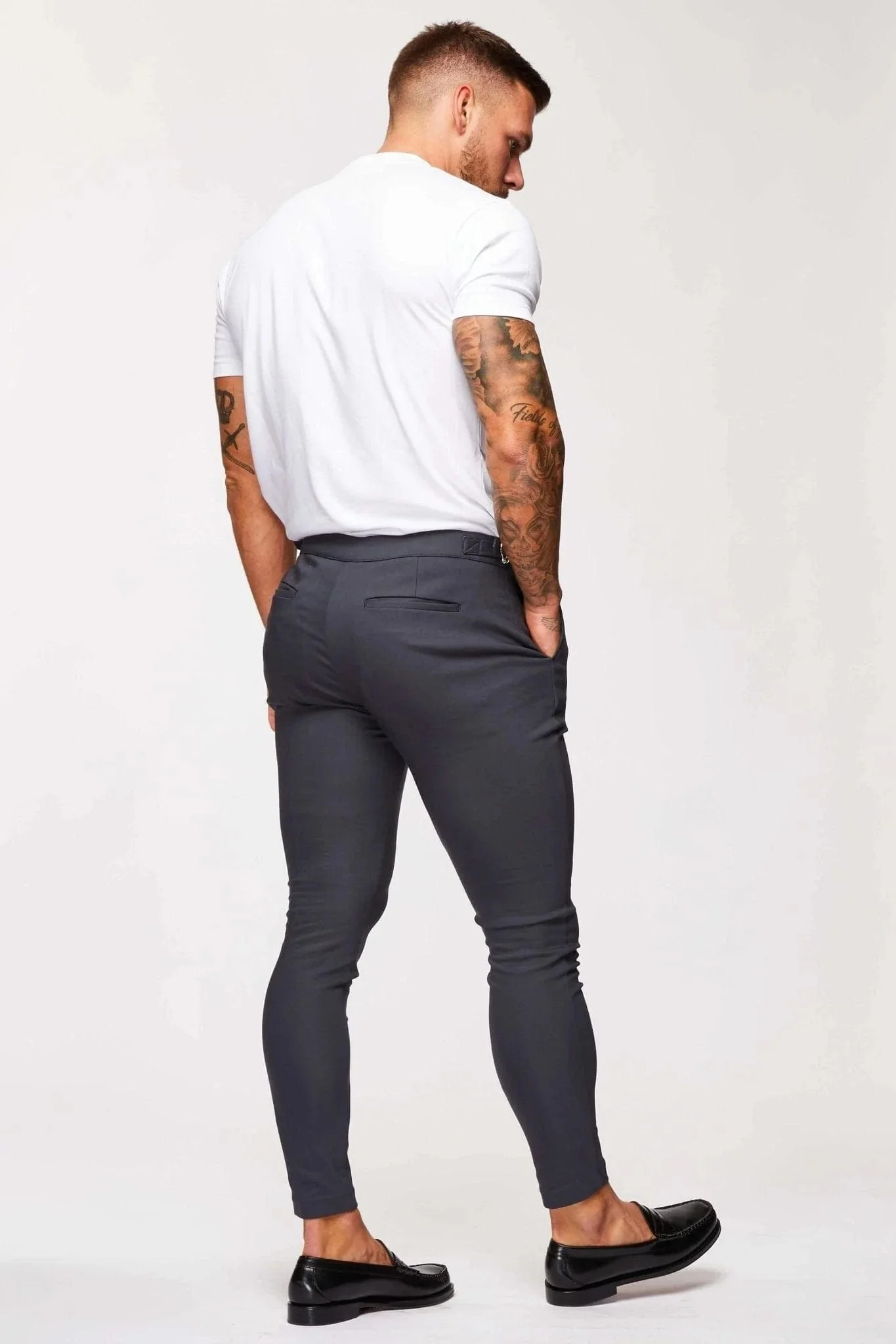 PLAIN STRETCH TROUSER W/ SIDE CINCH - GREY - Image 6