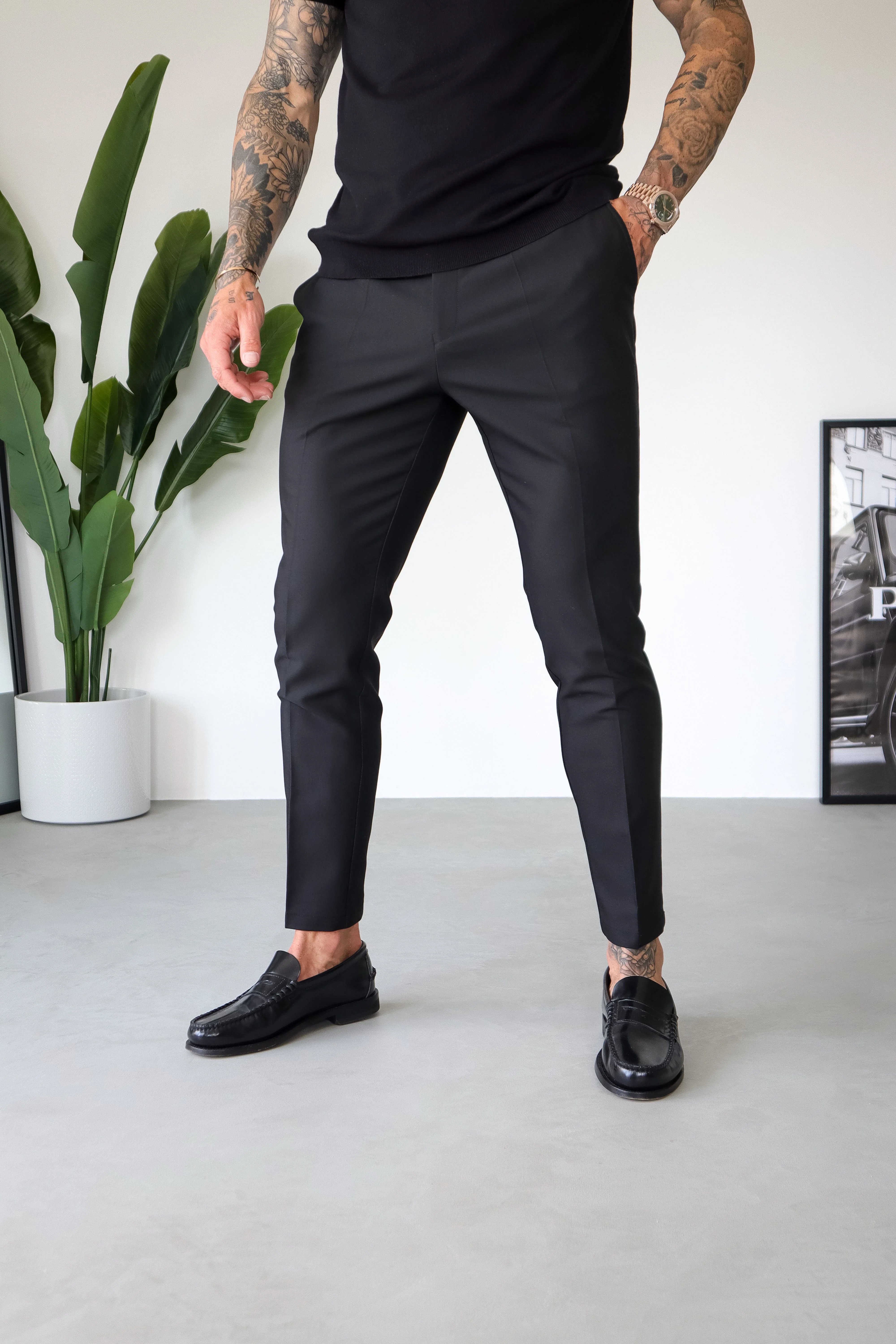 STRETCH WOVEN TROUSER - BLACK - Image 3