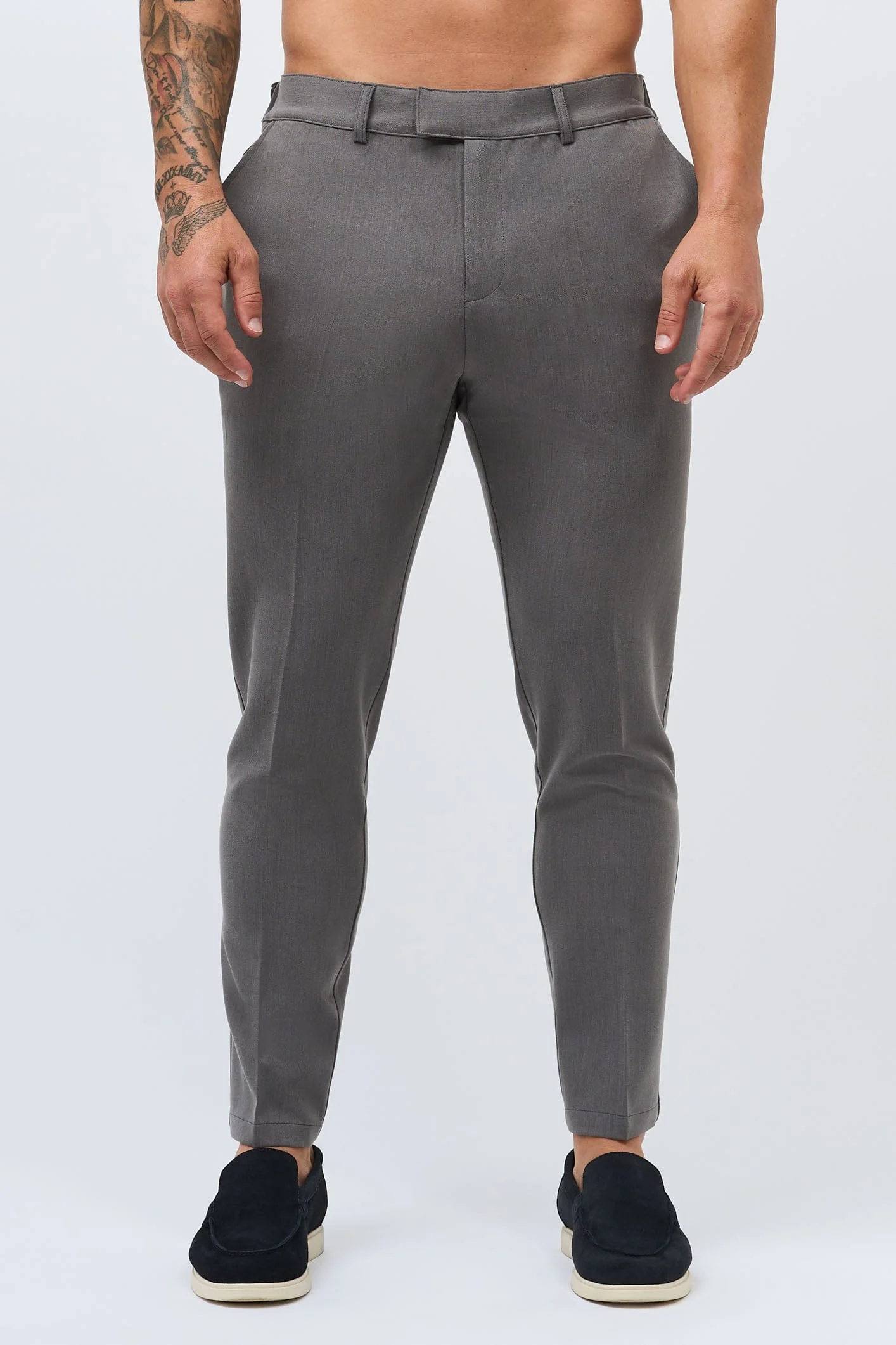 STRETCH WOVEN TROUSER - GREY - Image 3