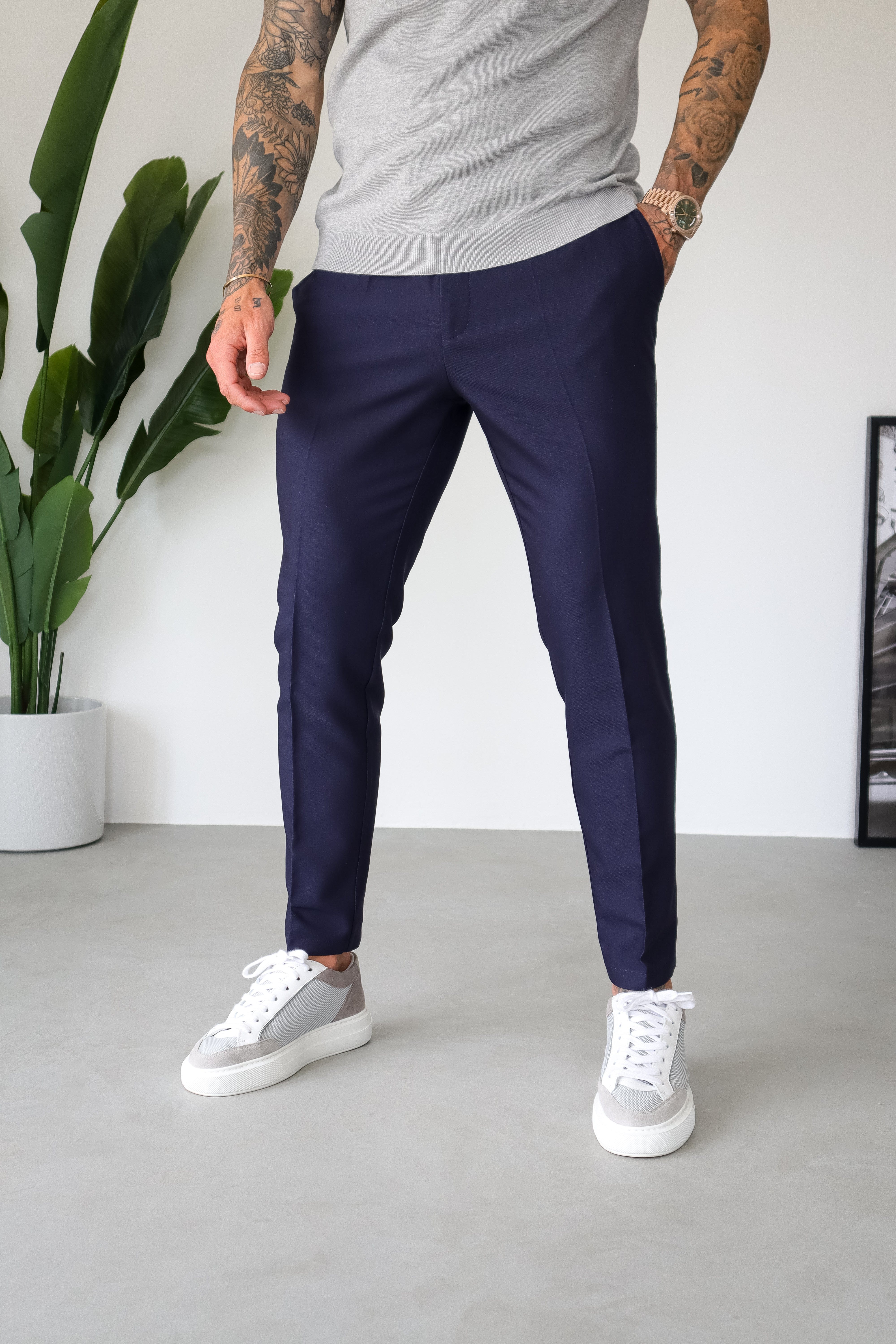 STRETCH WOVEN TROUSER - NAVY - Image 3