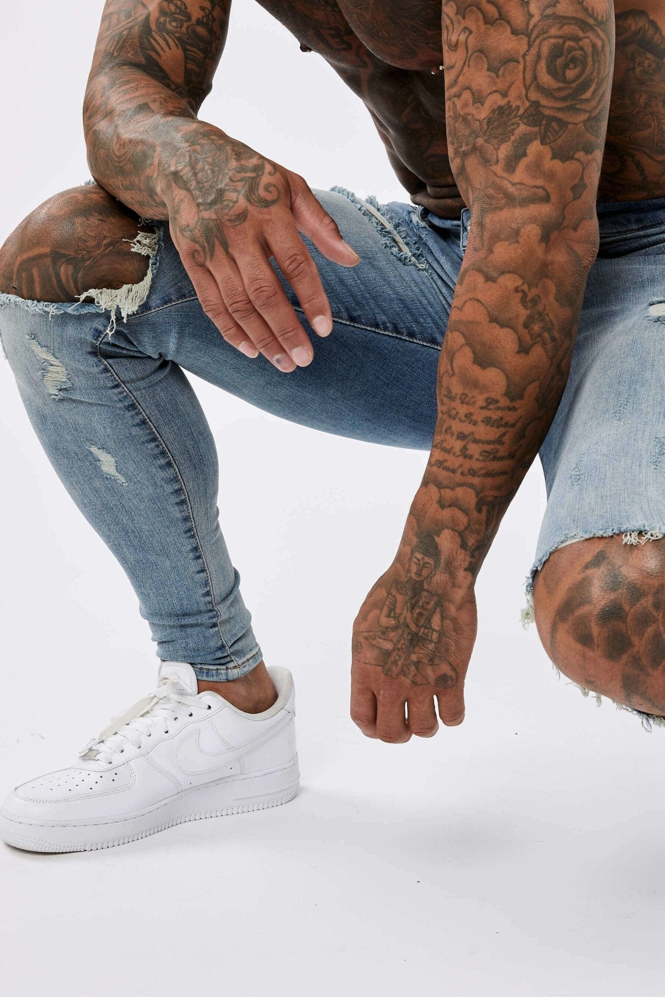 SKINNY FIT JEANS RIPPED & REPAIRED - STRONG WASHED DARK BLUE - Image 6